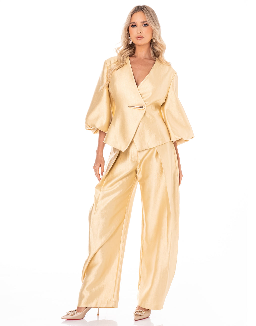 Gold Satin Blazer Top - Gold