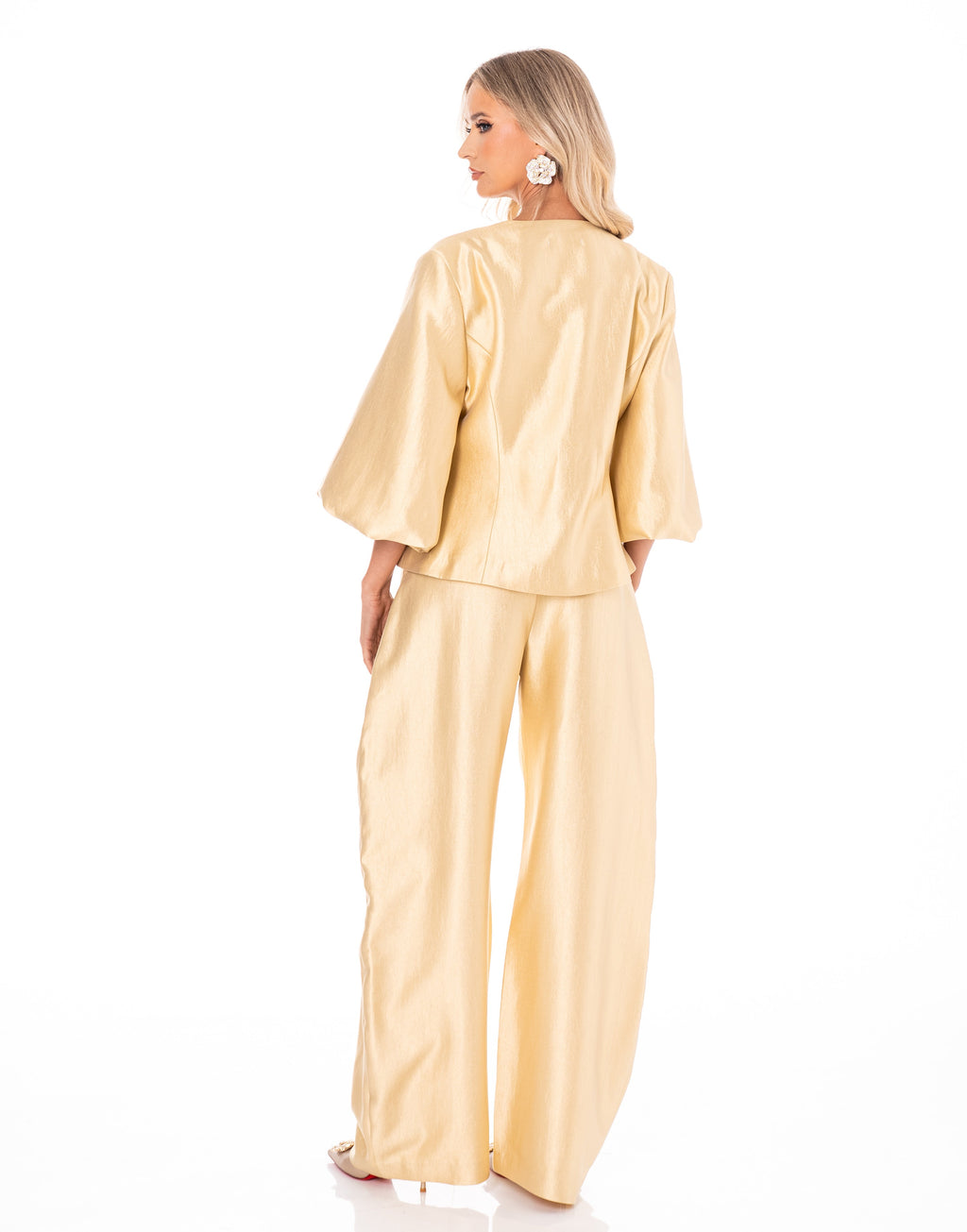 Gold Satin Blazer Top - Gold