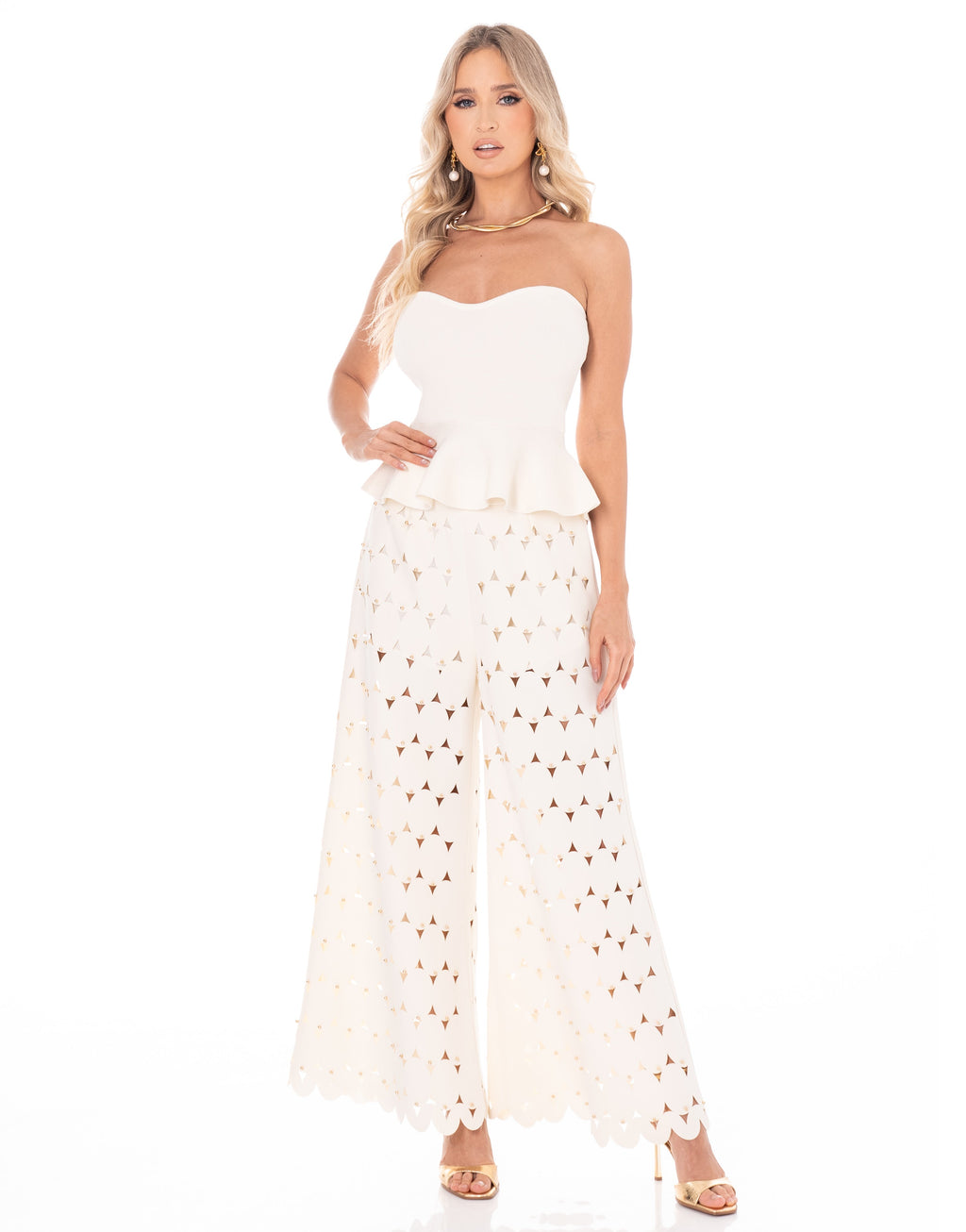 Peplum Strapless Top - Beige