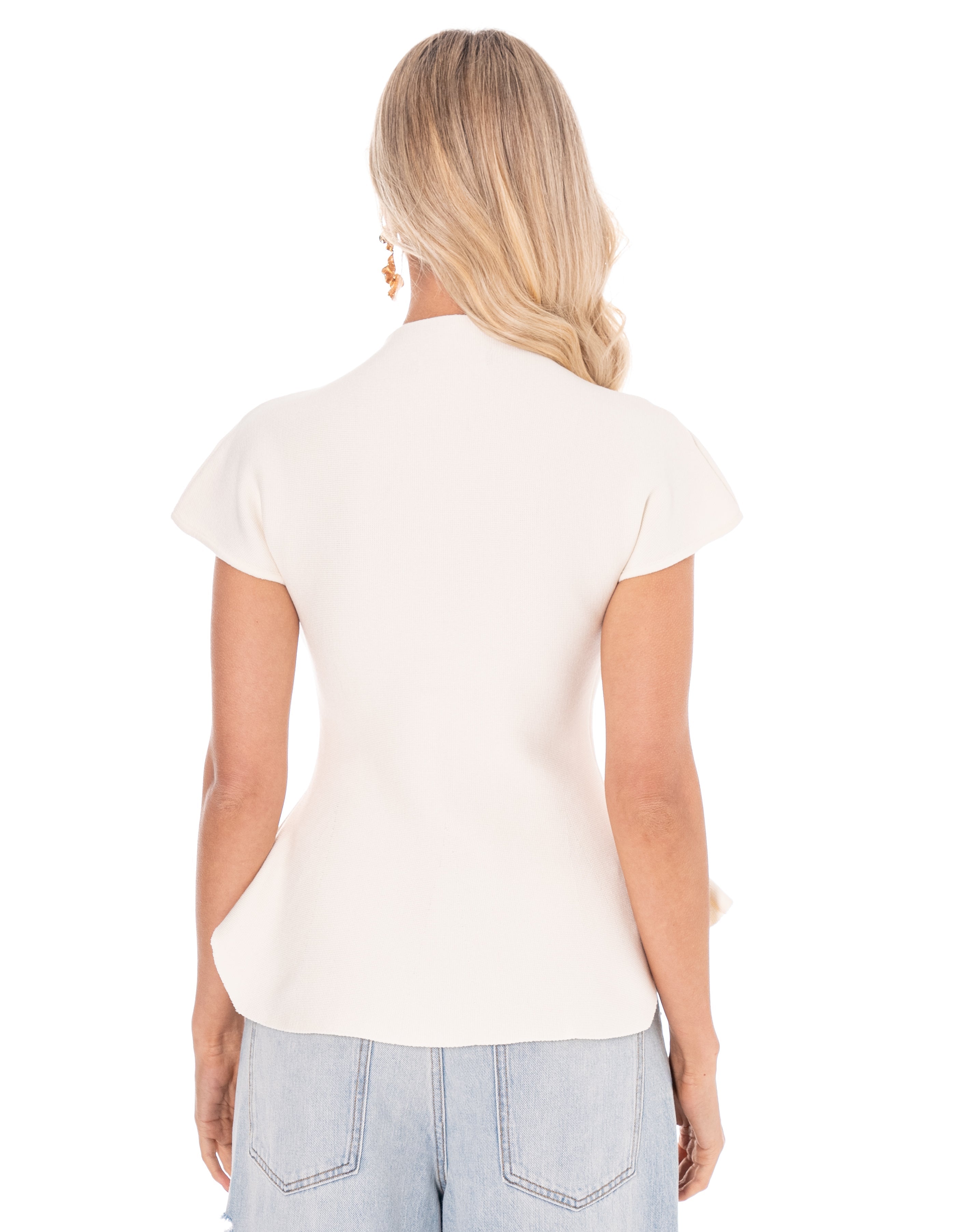 Structured Peplum Short-Sleeve Top - White