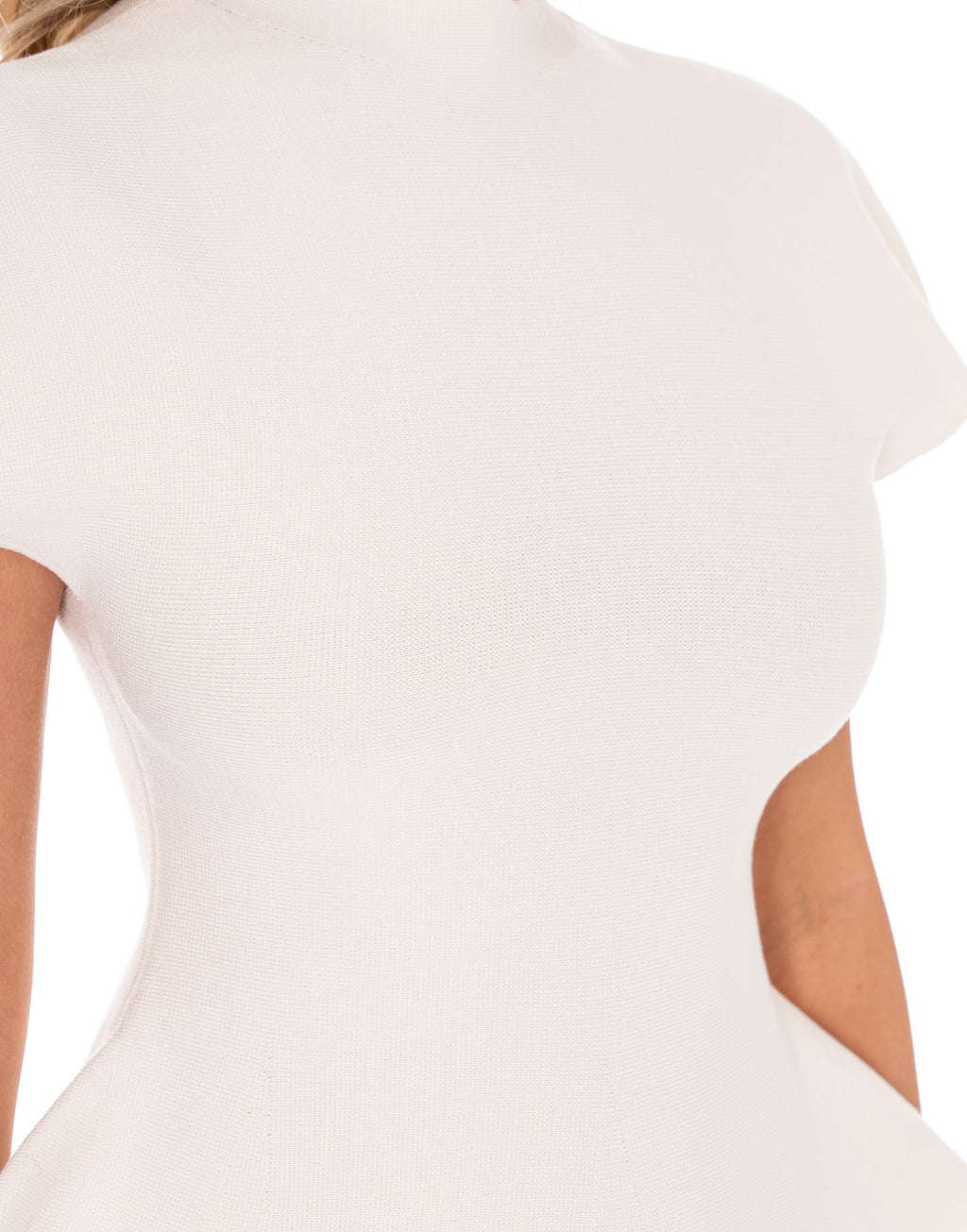 Structured Peplum Short-Sleeve Top - White