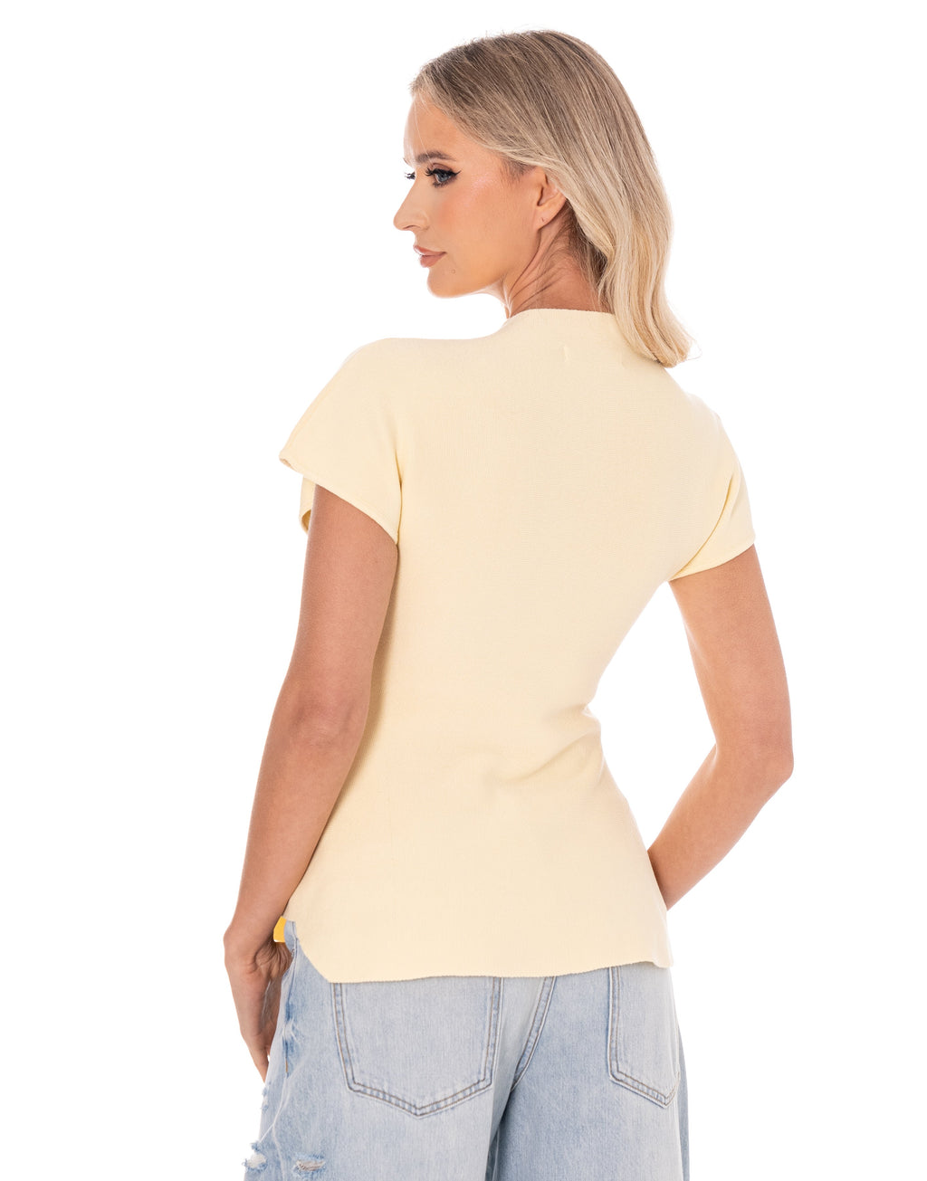 Structured Peplum Short-Sleeve Top - Yellow