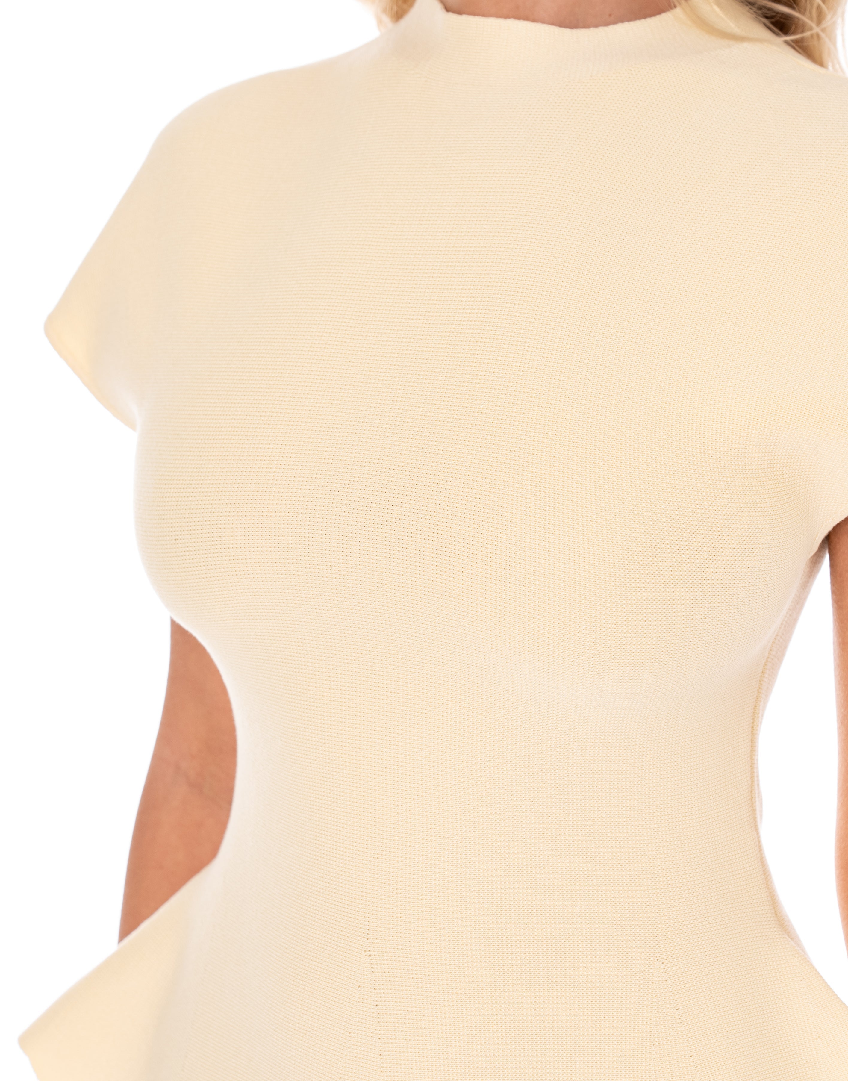 Structured Peplum Short-Sleeve Top - Yellow