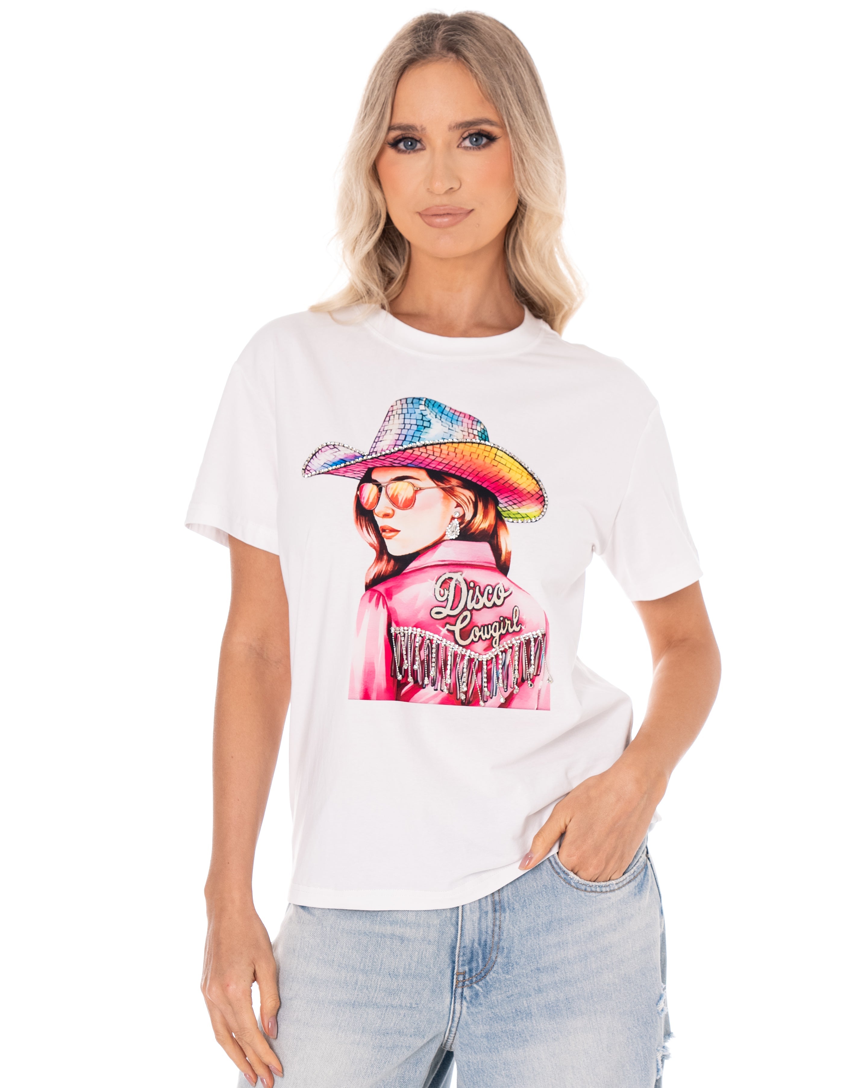 Disco Cowgirl Graphic Tee - White