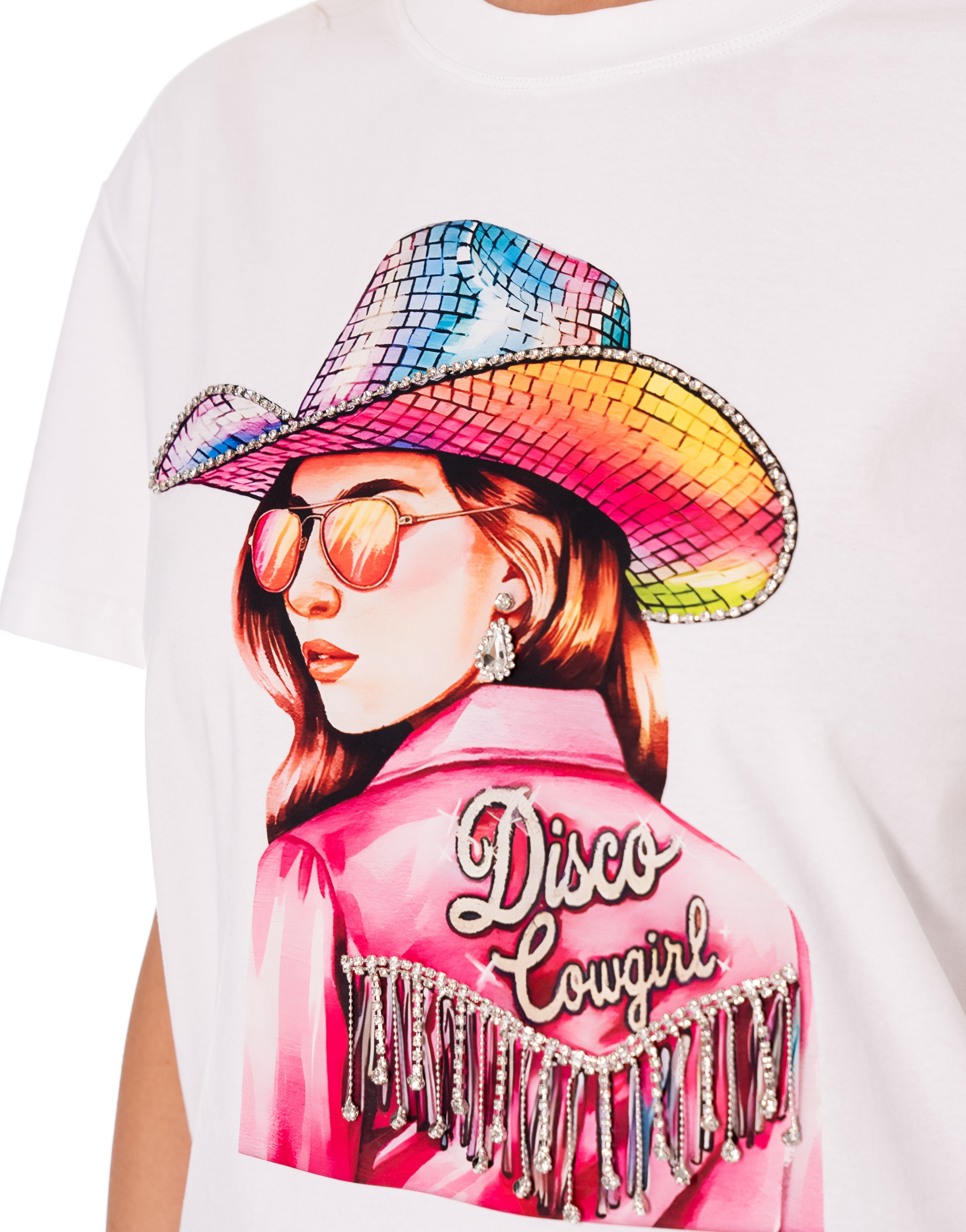 Disco Cowgirl Graphic Tee - White