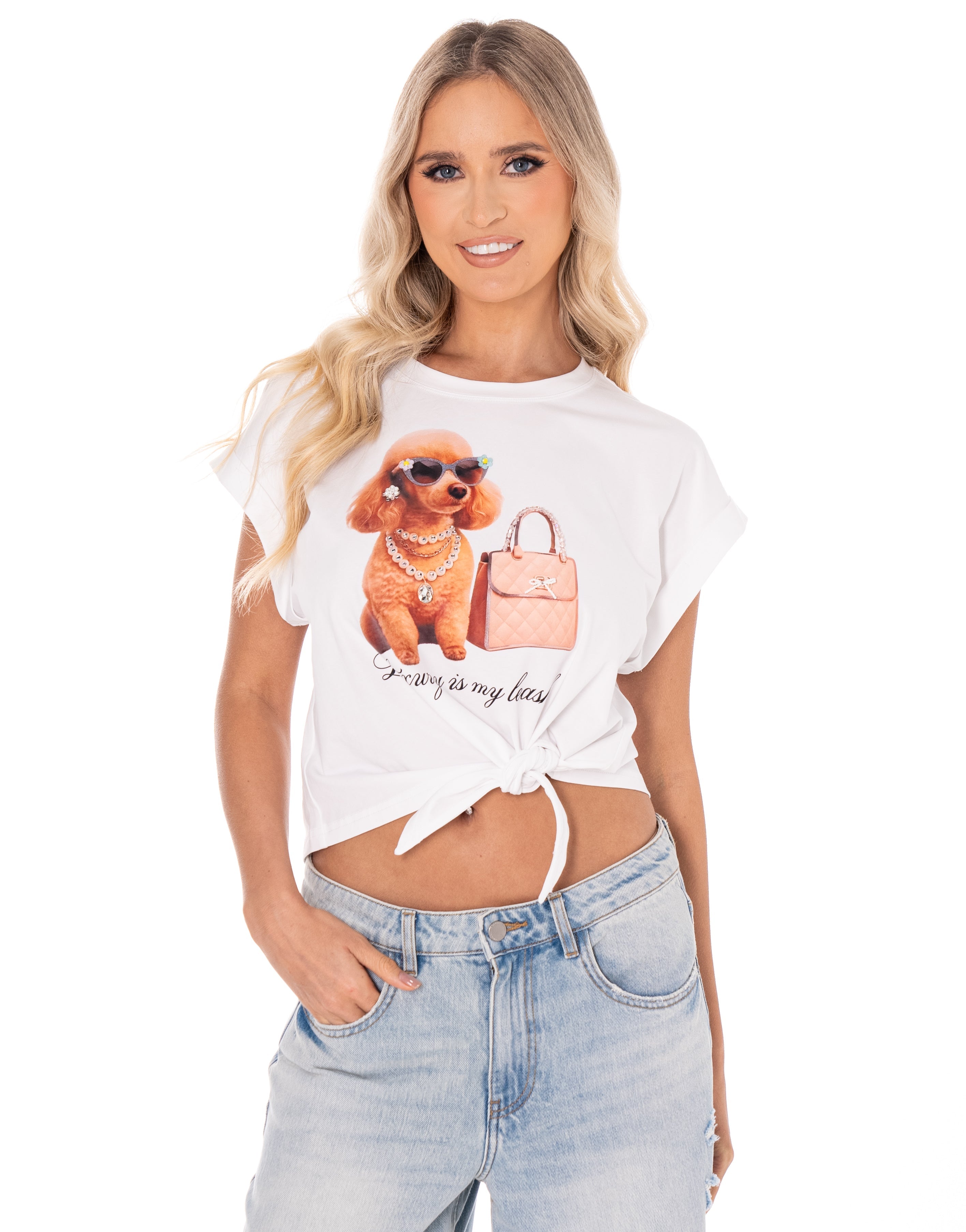 Graphic Dog Print Tie Tee - White