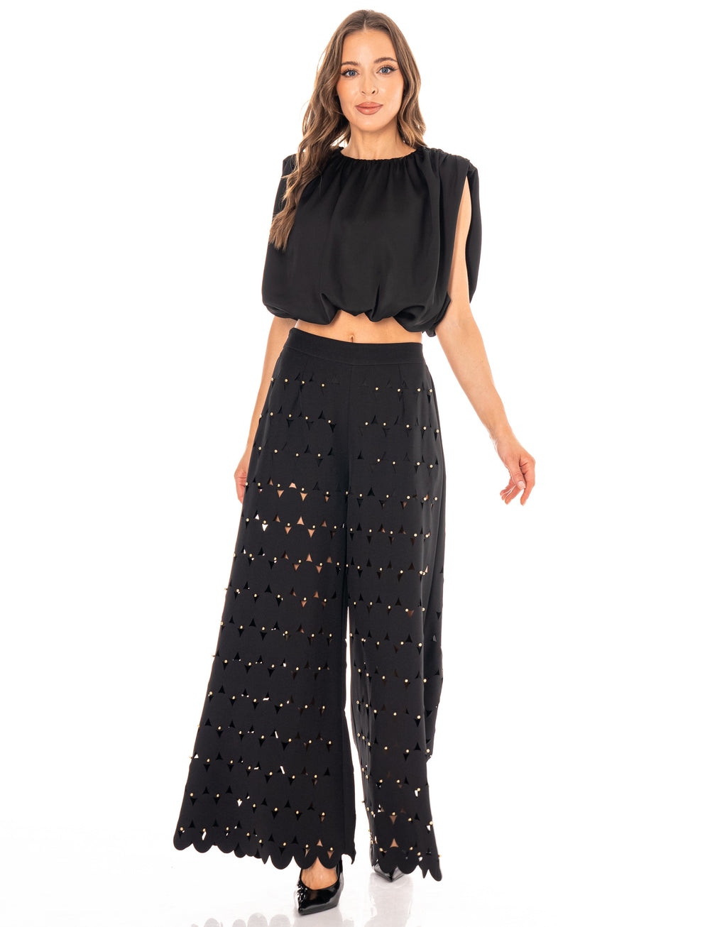 Lace Detail Skirt and Blouse Set - Black