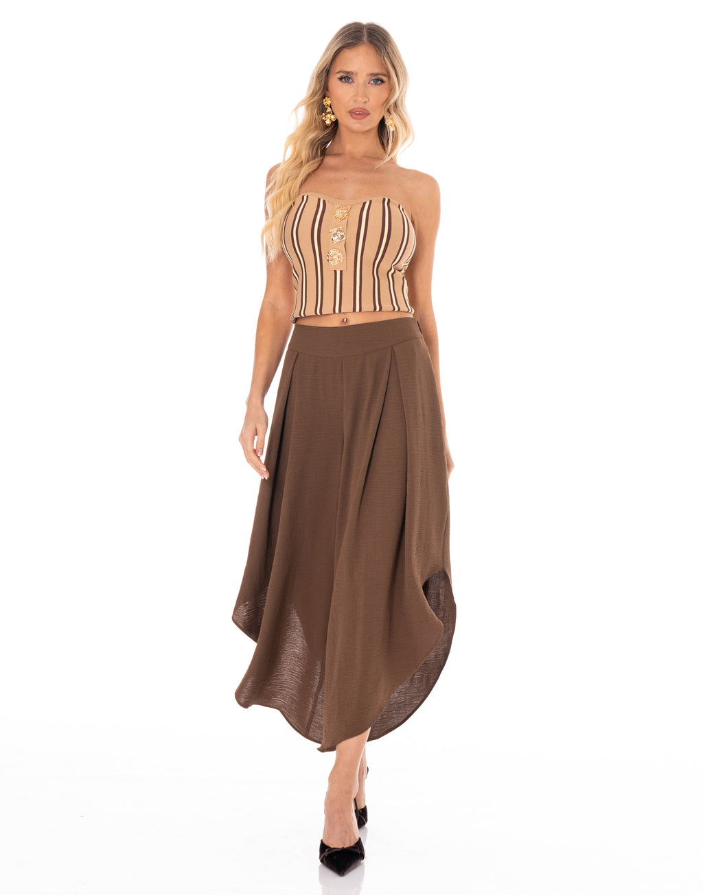 Wide-Leg High-Waist Pants - Camel