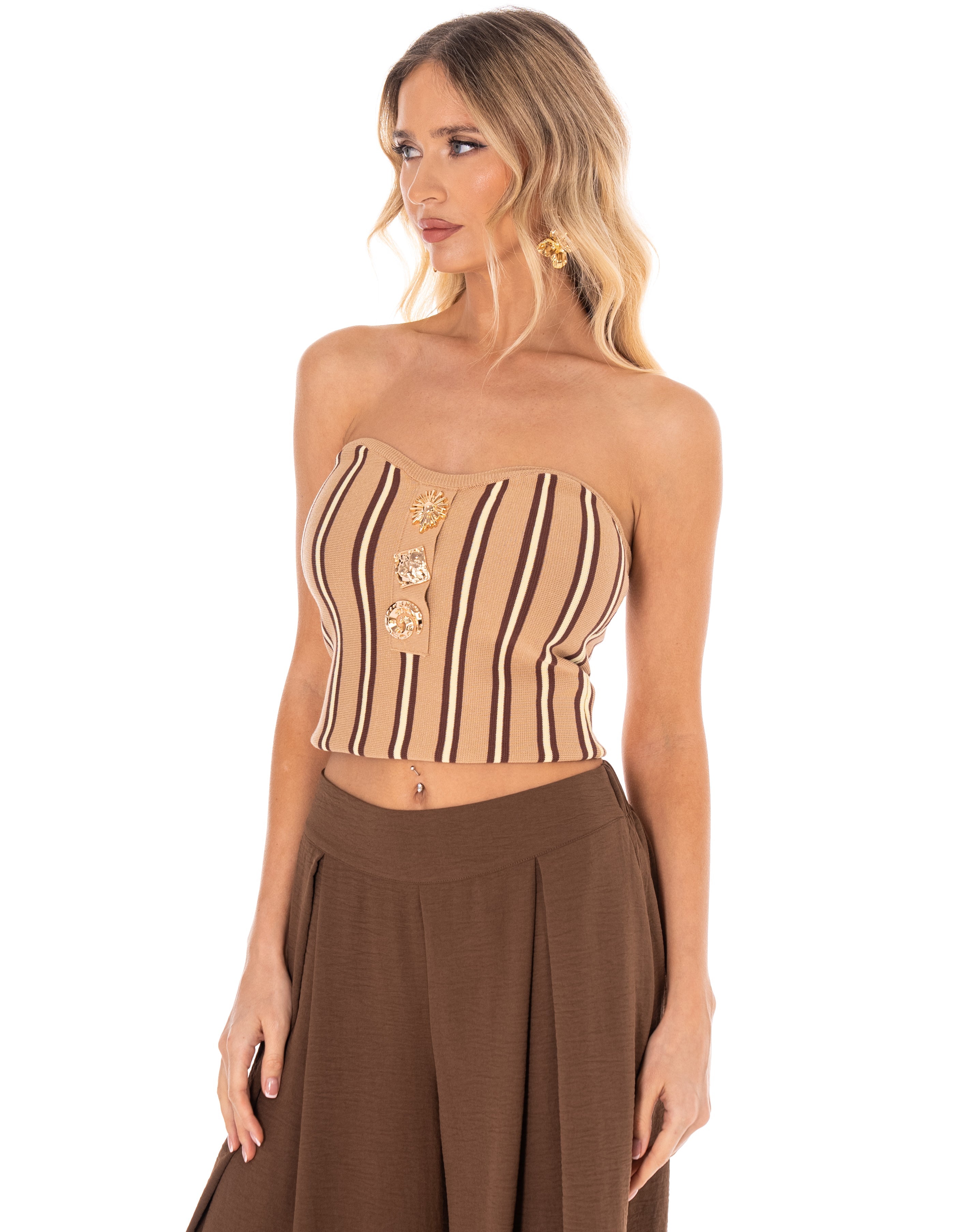 Wide-Leg High-Waist Pants - Camel
