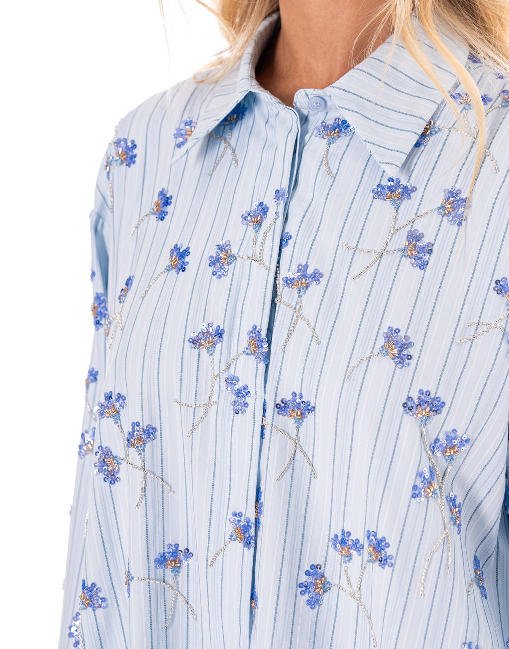 Floral Long Sleeve Shirt Top - Light Blue