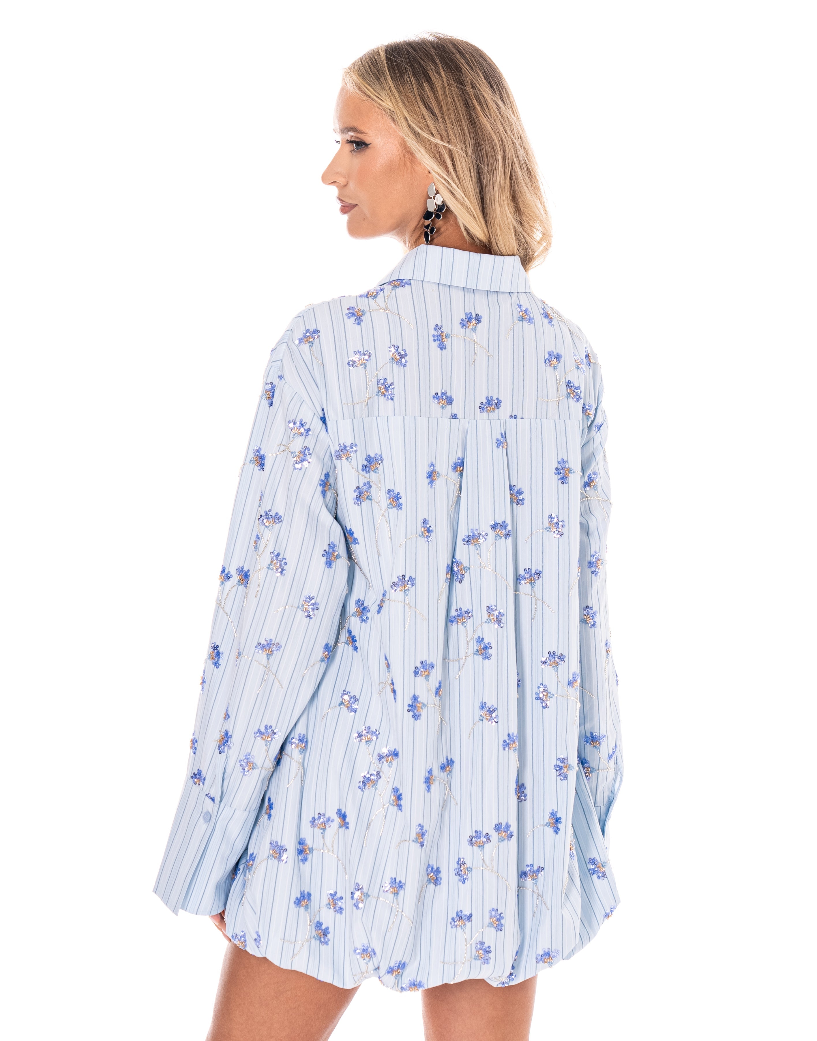 Floral Long Sleeve Shirt Top - Light Blue