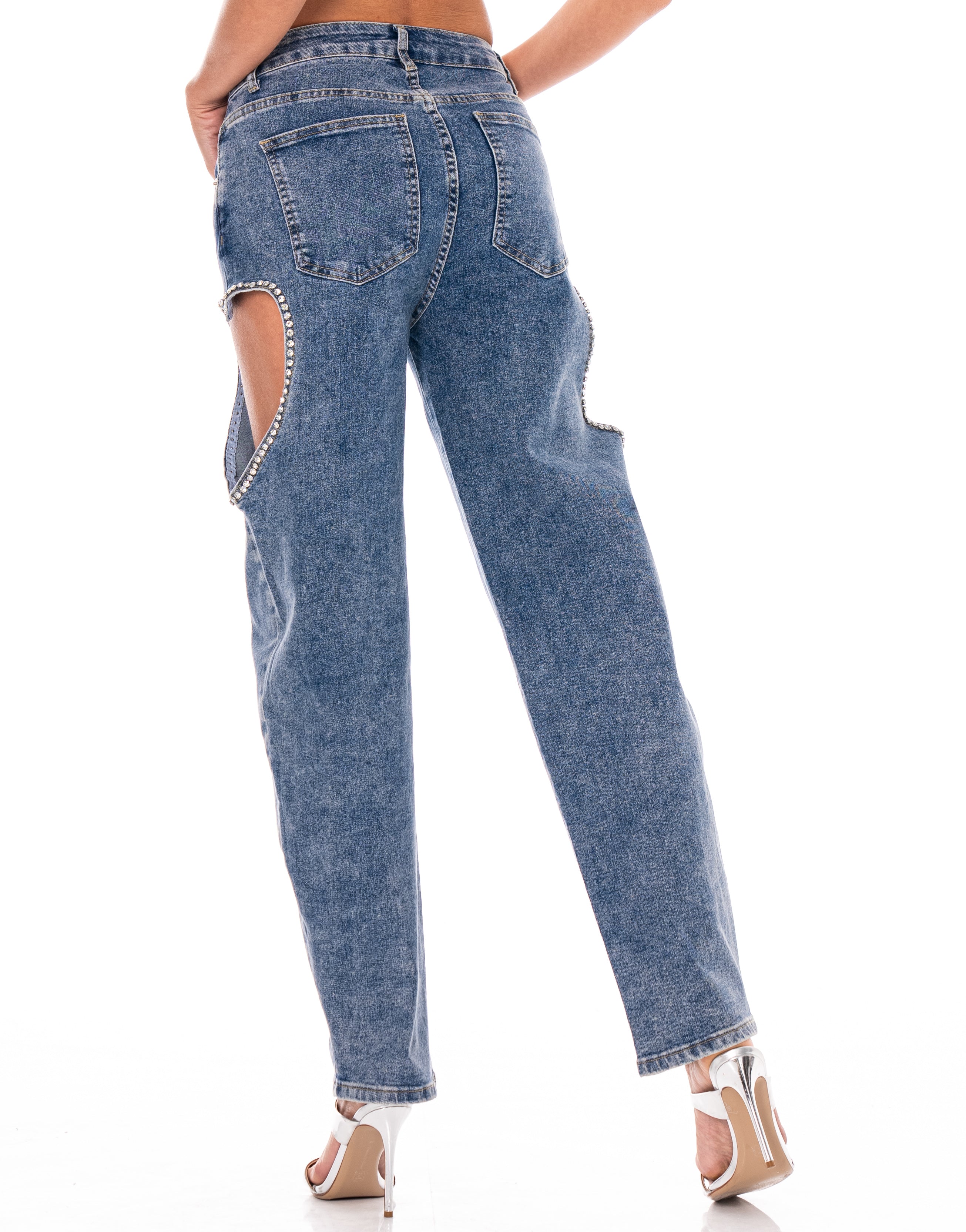 Cutout Denim Wide-Leg Jeans - Denim