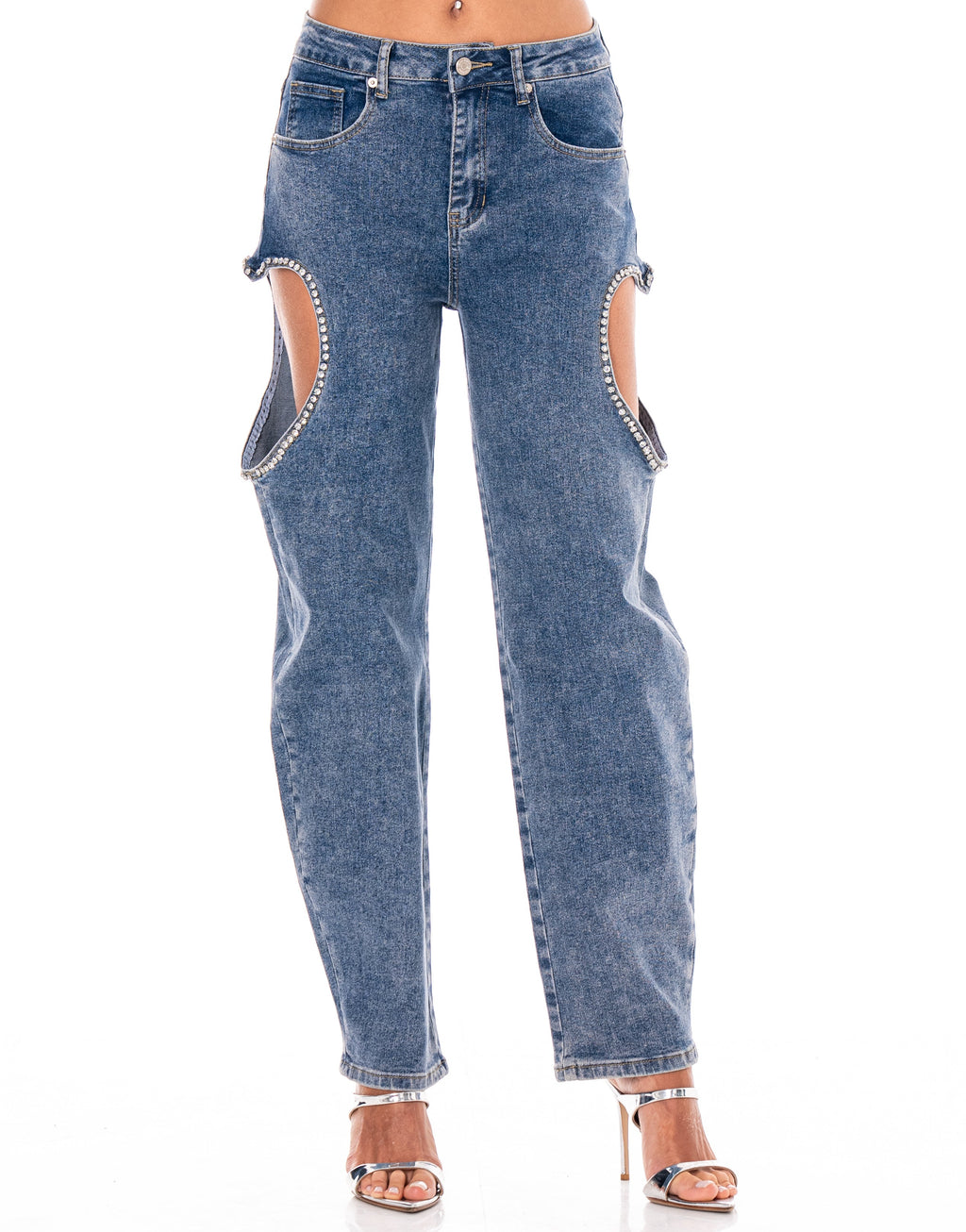 Cutout Denim Wide-Leg Jeans - Denim