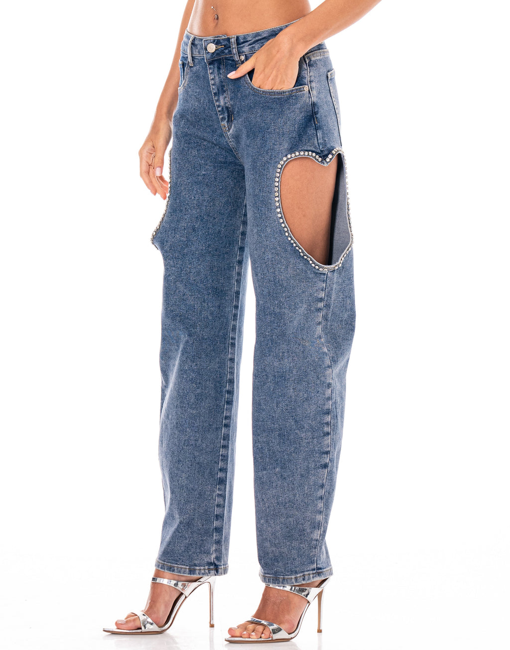 Cutout Denim Wide-Leg Jeans - Denim