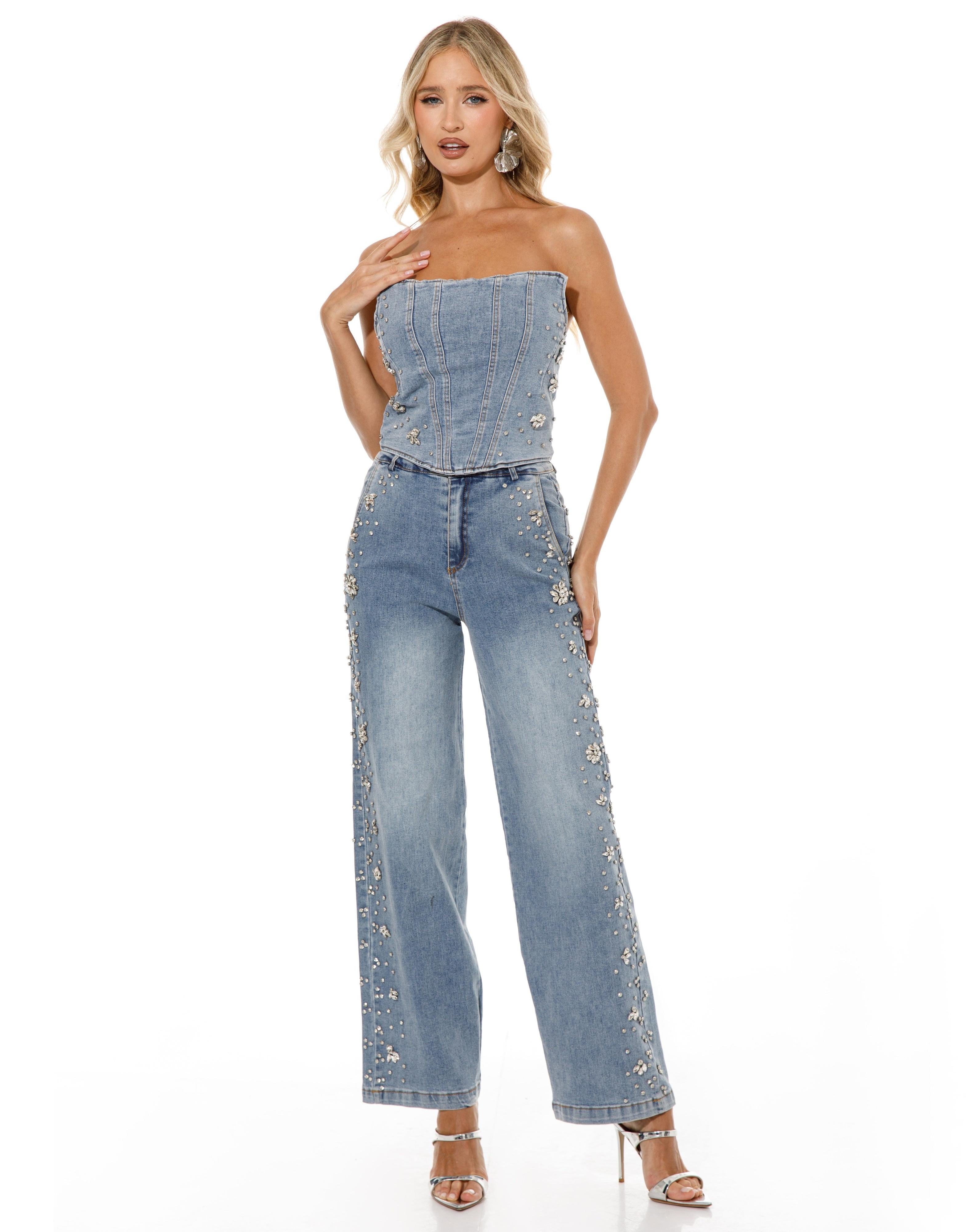 Strapless Denim Corset Top - Denim