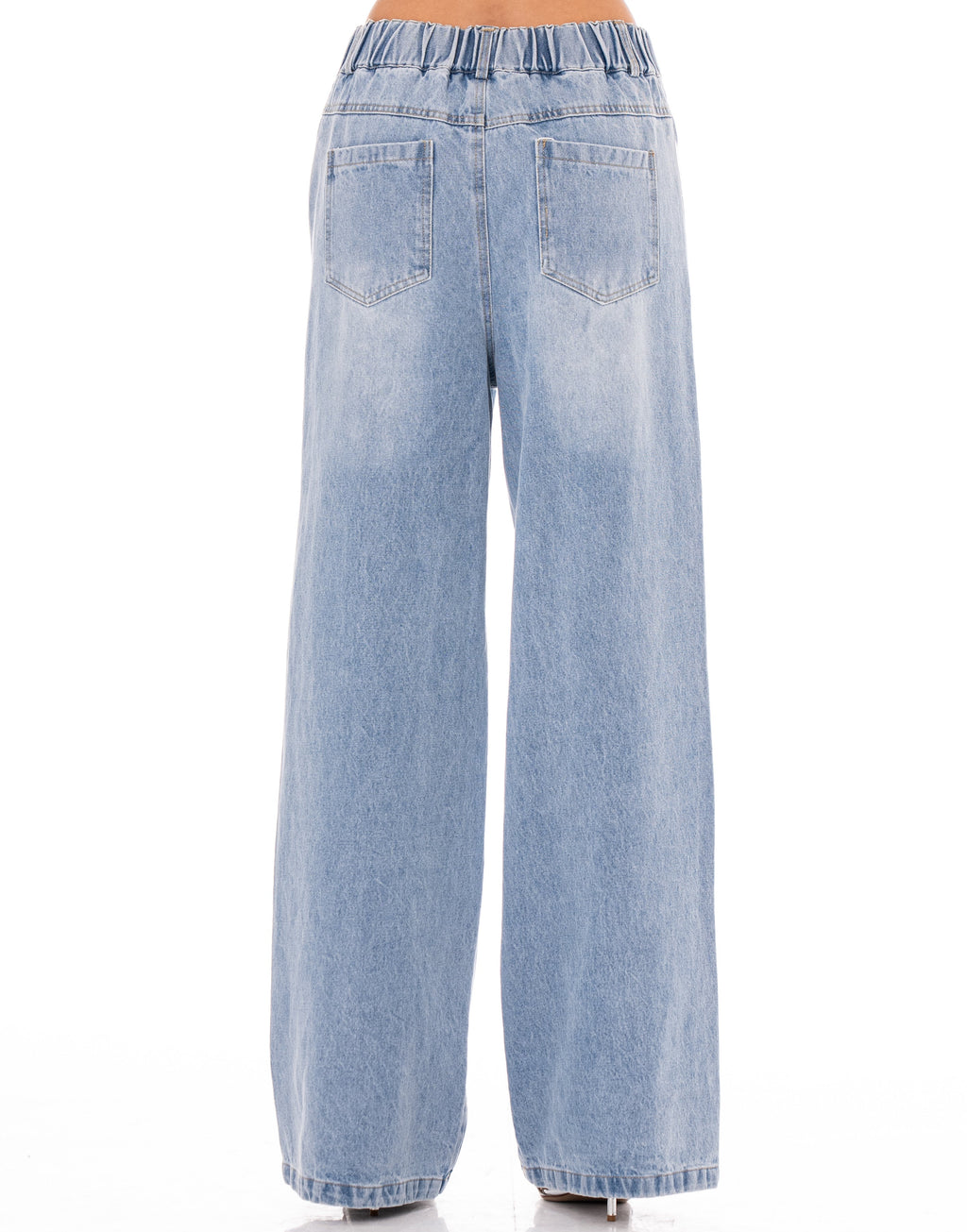 Wide-Leg Grommet Detail Jeans - Denim