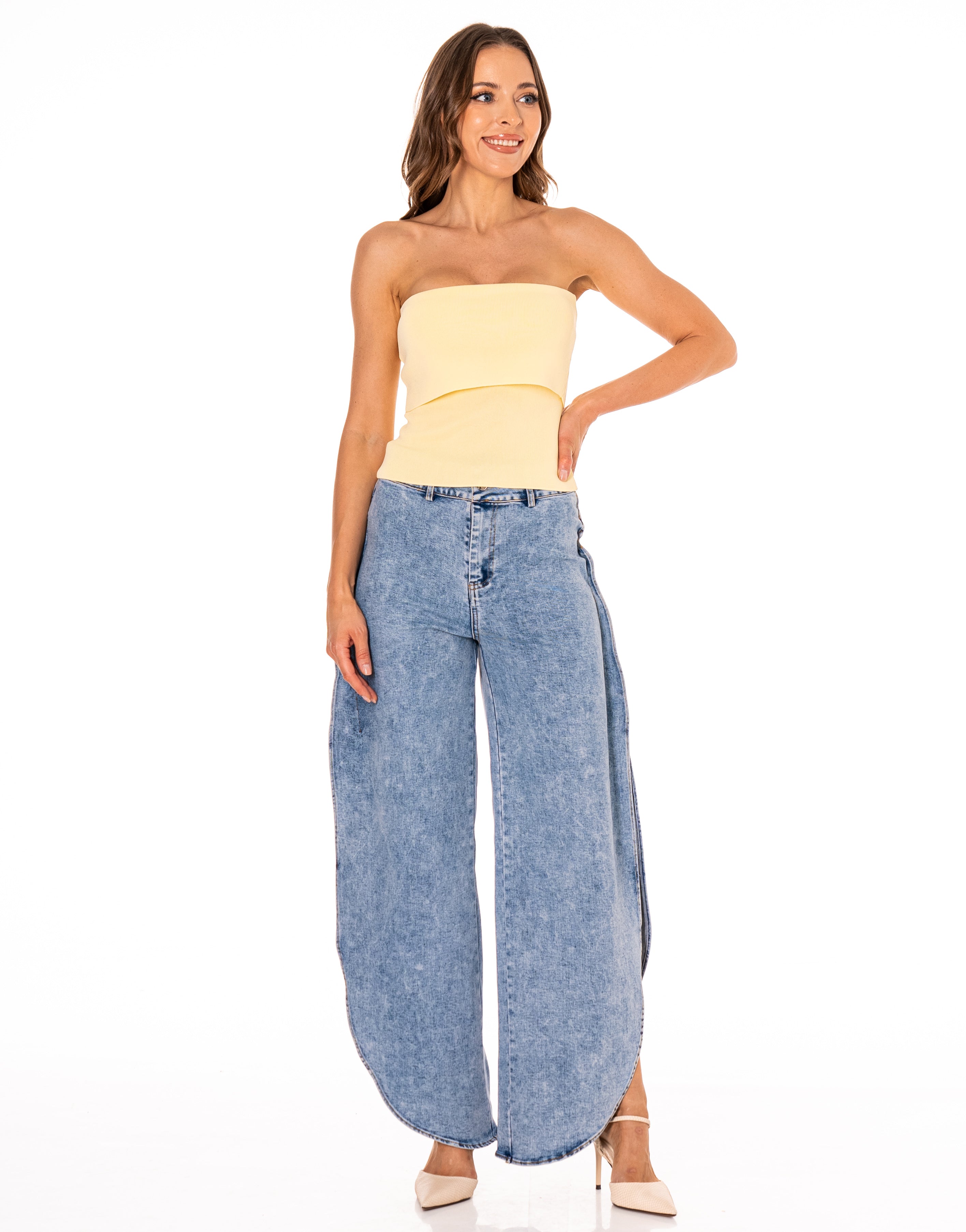 Wide-Leg Denim Jeans - Denim