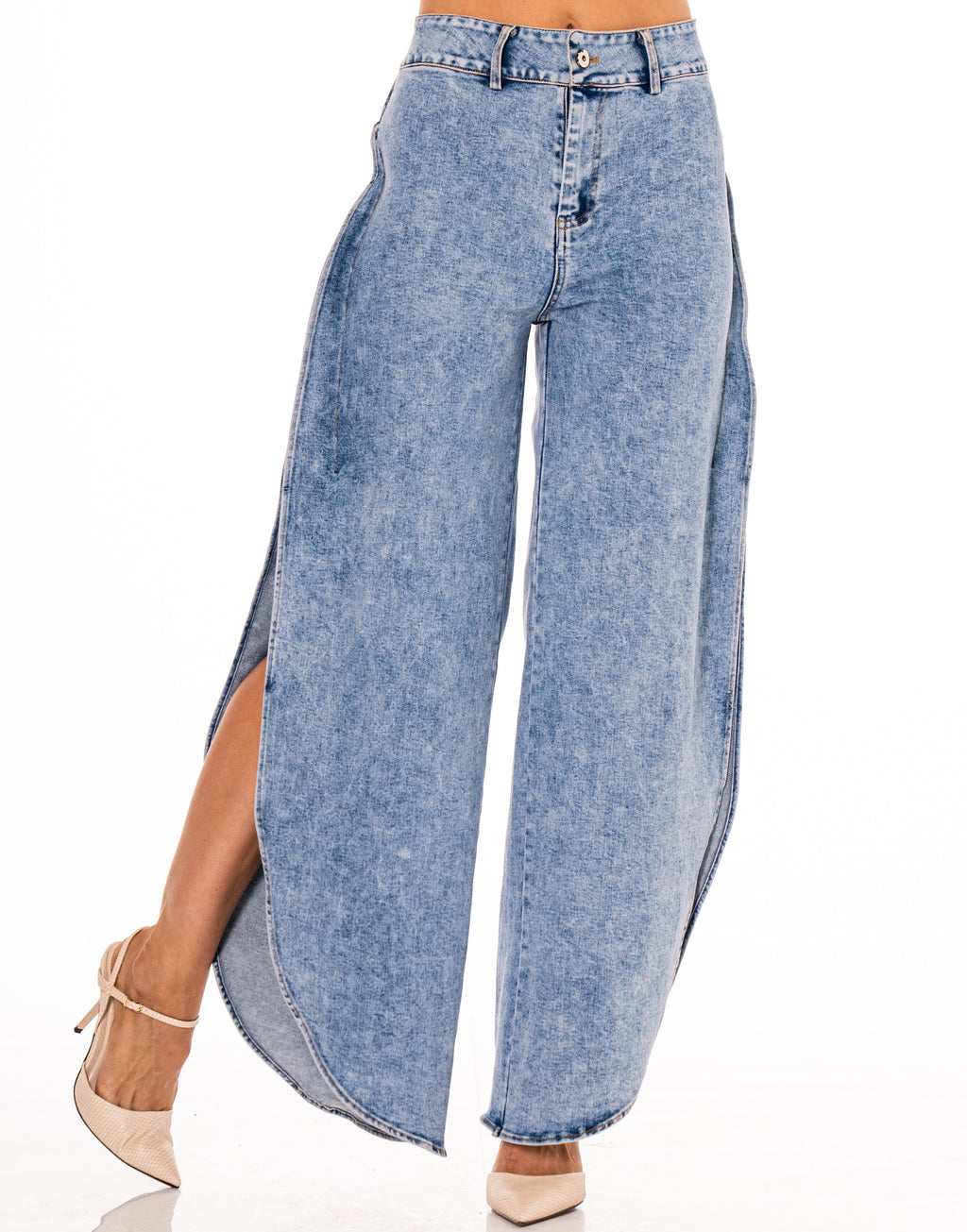 Wide-Leg Denim Jeans - Denim