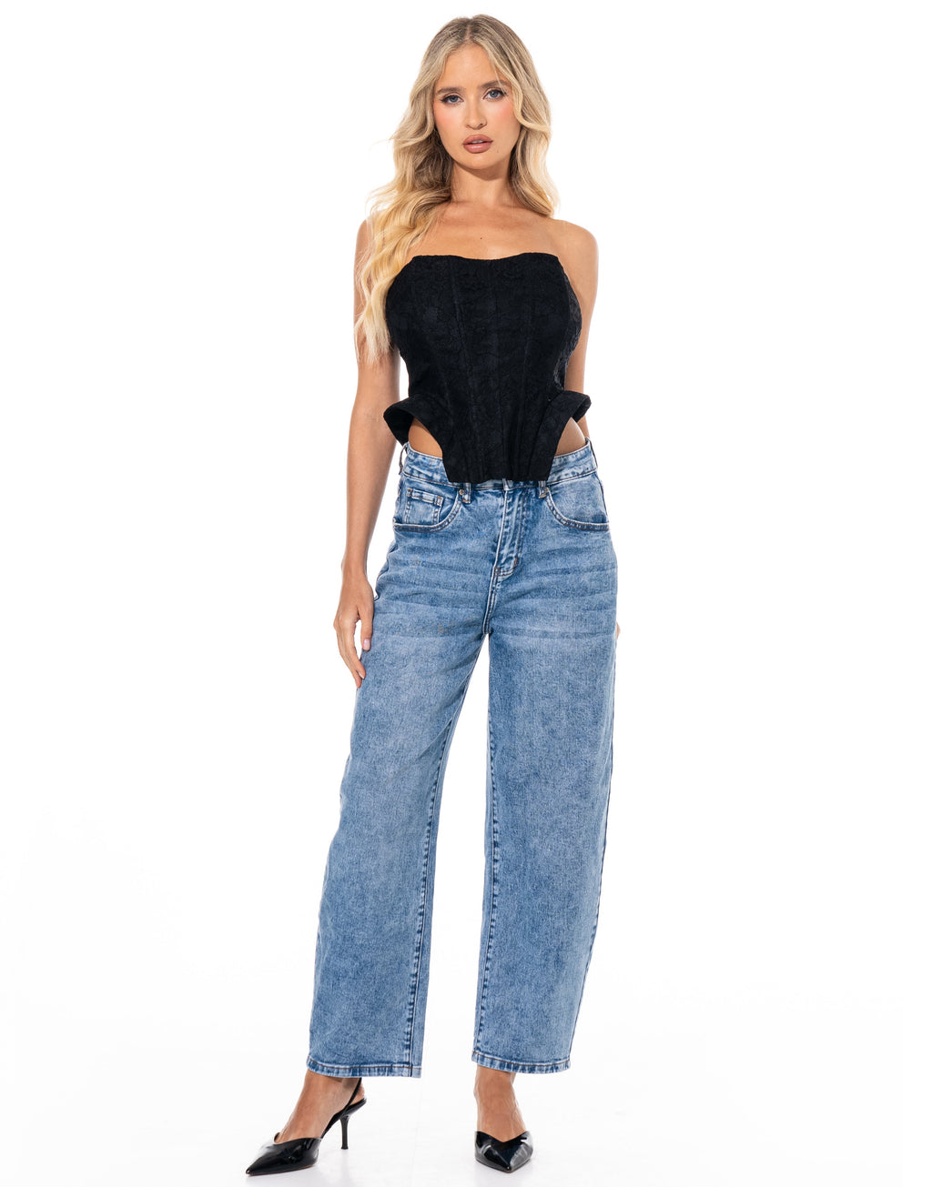 Black Cutout Strapless Top - Black