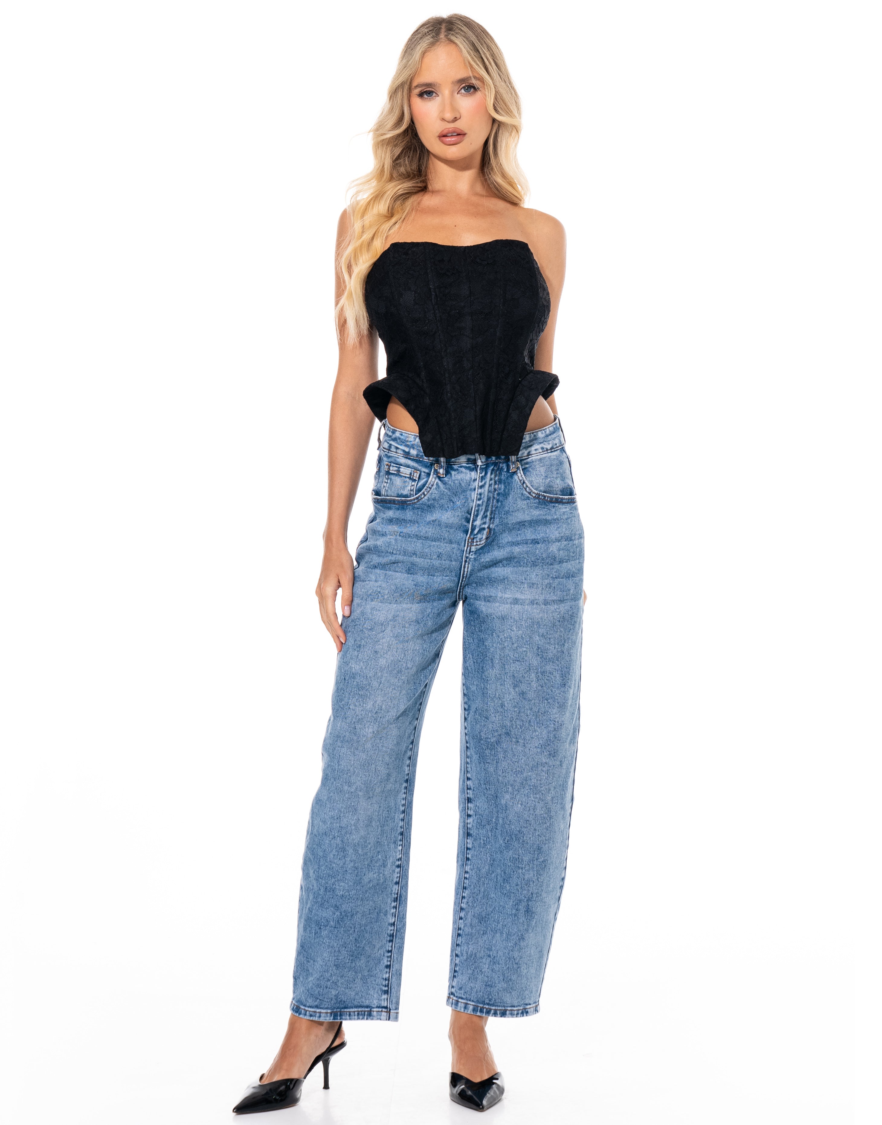 Black Cutout Strapless Top - Black