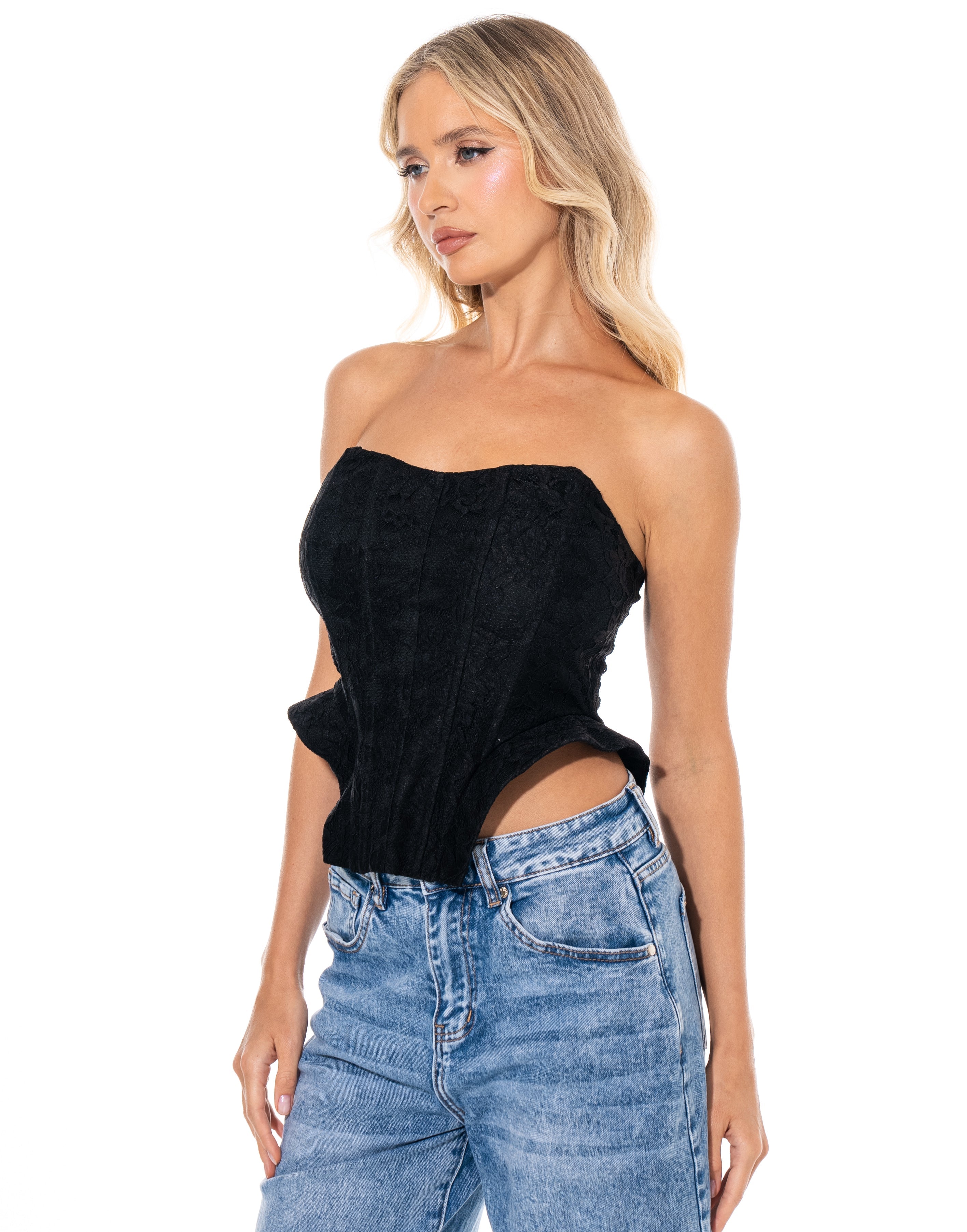 Black Cutout Strapless Top - Black