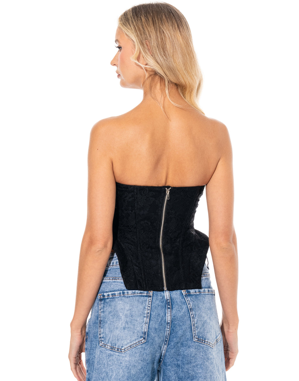 Black Cutout Strapless Top - Black