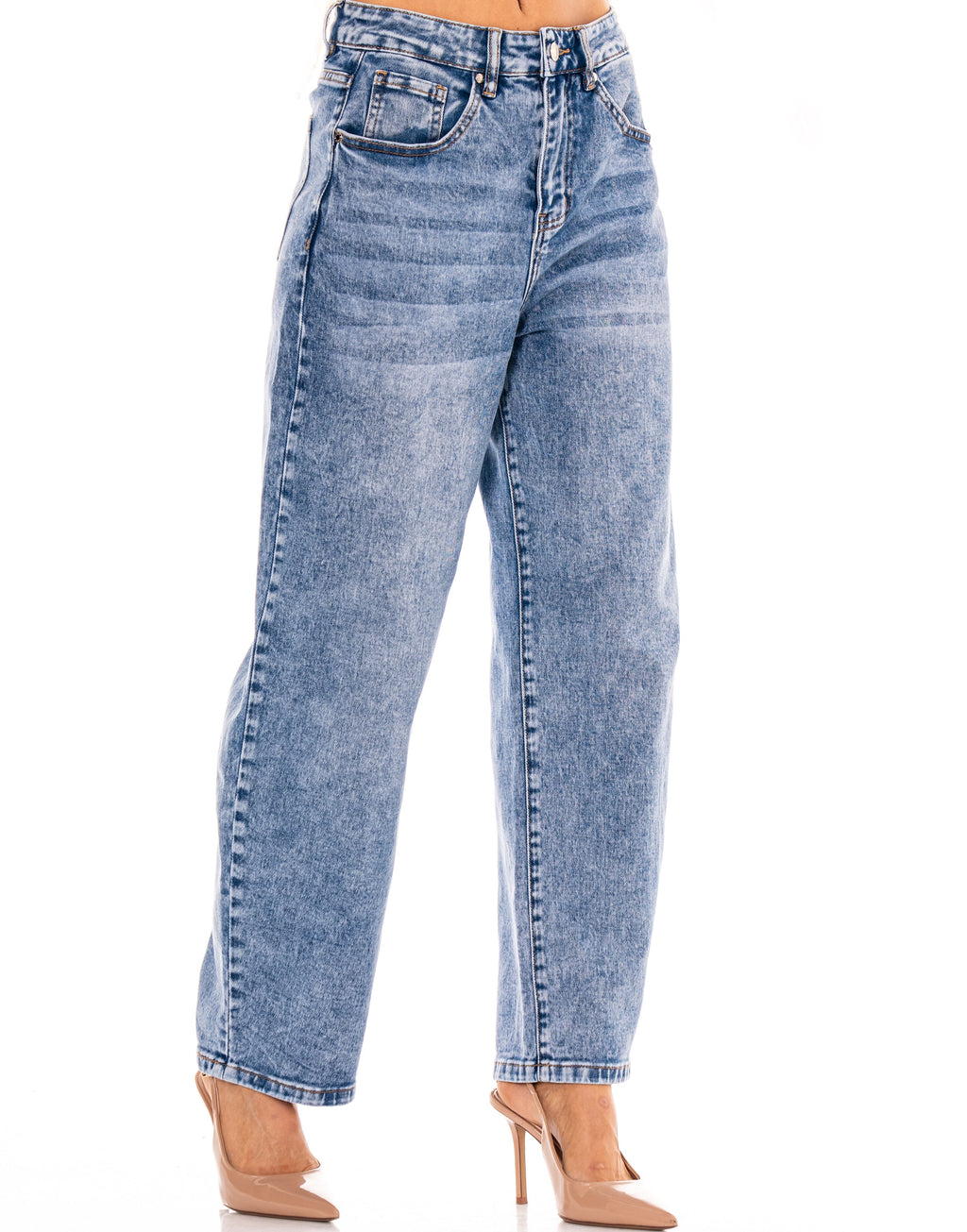Wide-Leg Denim Jeans - Denim