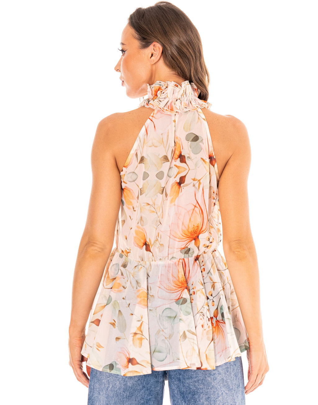 Floral Halter Peplum Top - Multi