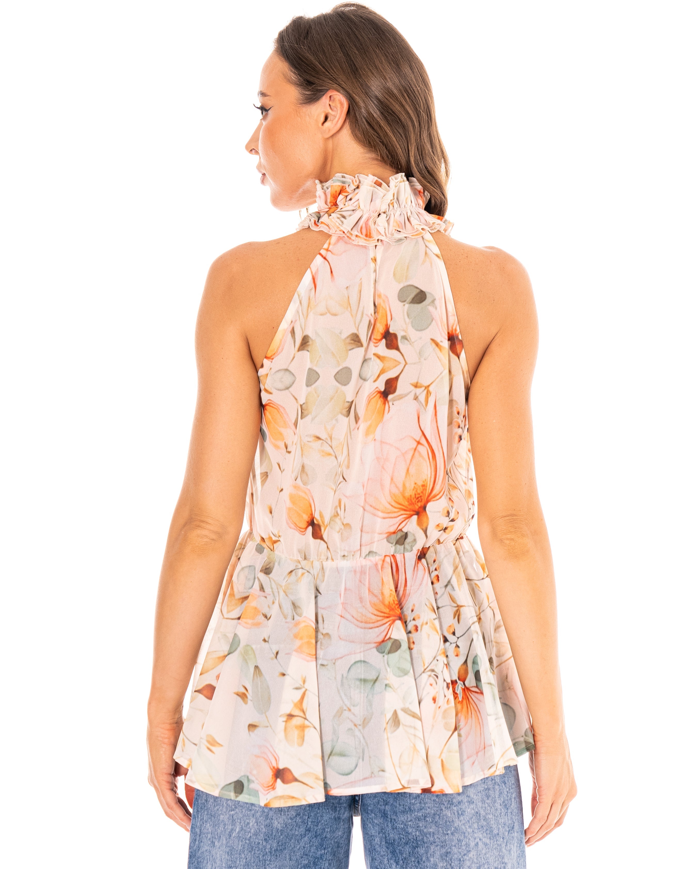 Floral Halter Peplum Top - Multi
