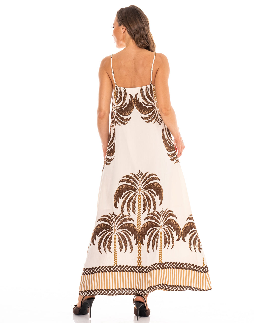 Palm Print Midi Dress - Brown Multi