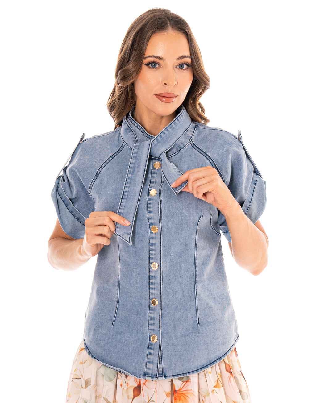 Structured Denim Button-Down Top - Denim