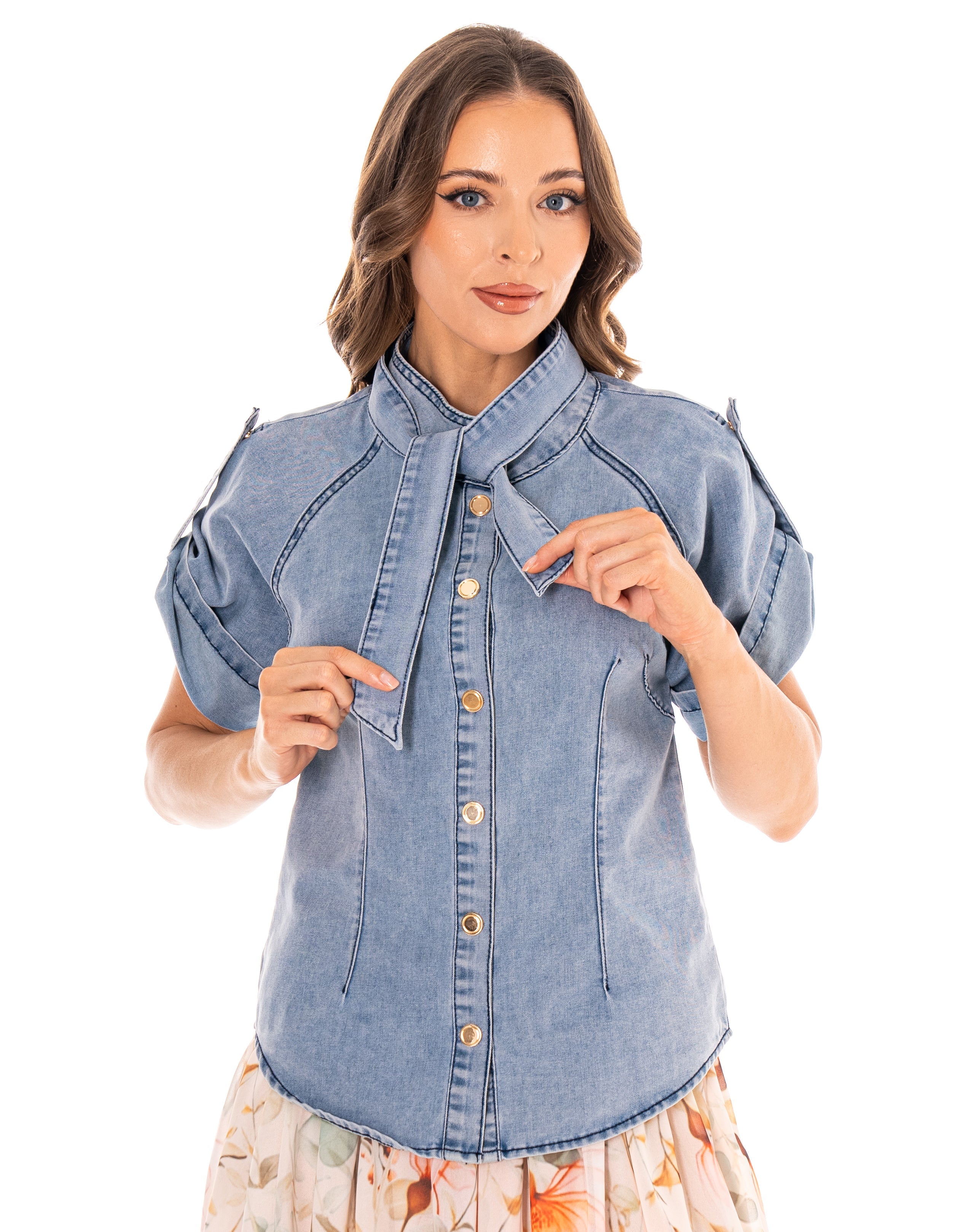 Structured Denim Button-Down Top - Denim