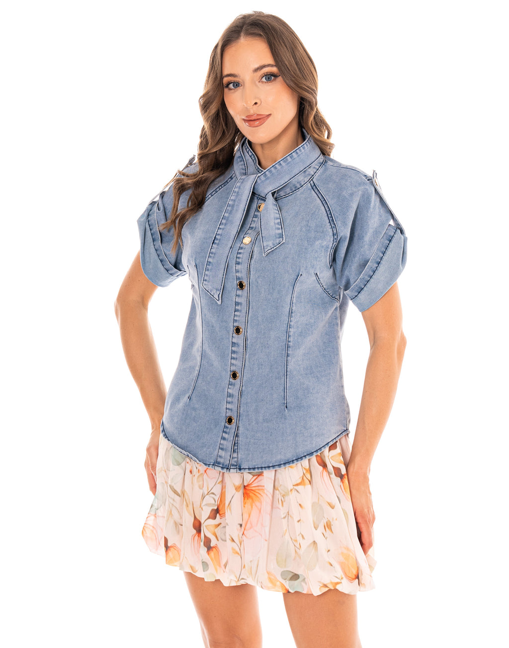 Structured Denim Button-Down Top - Denim