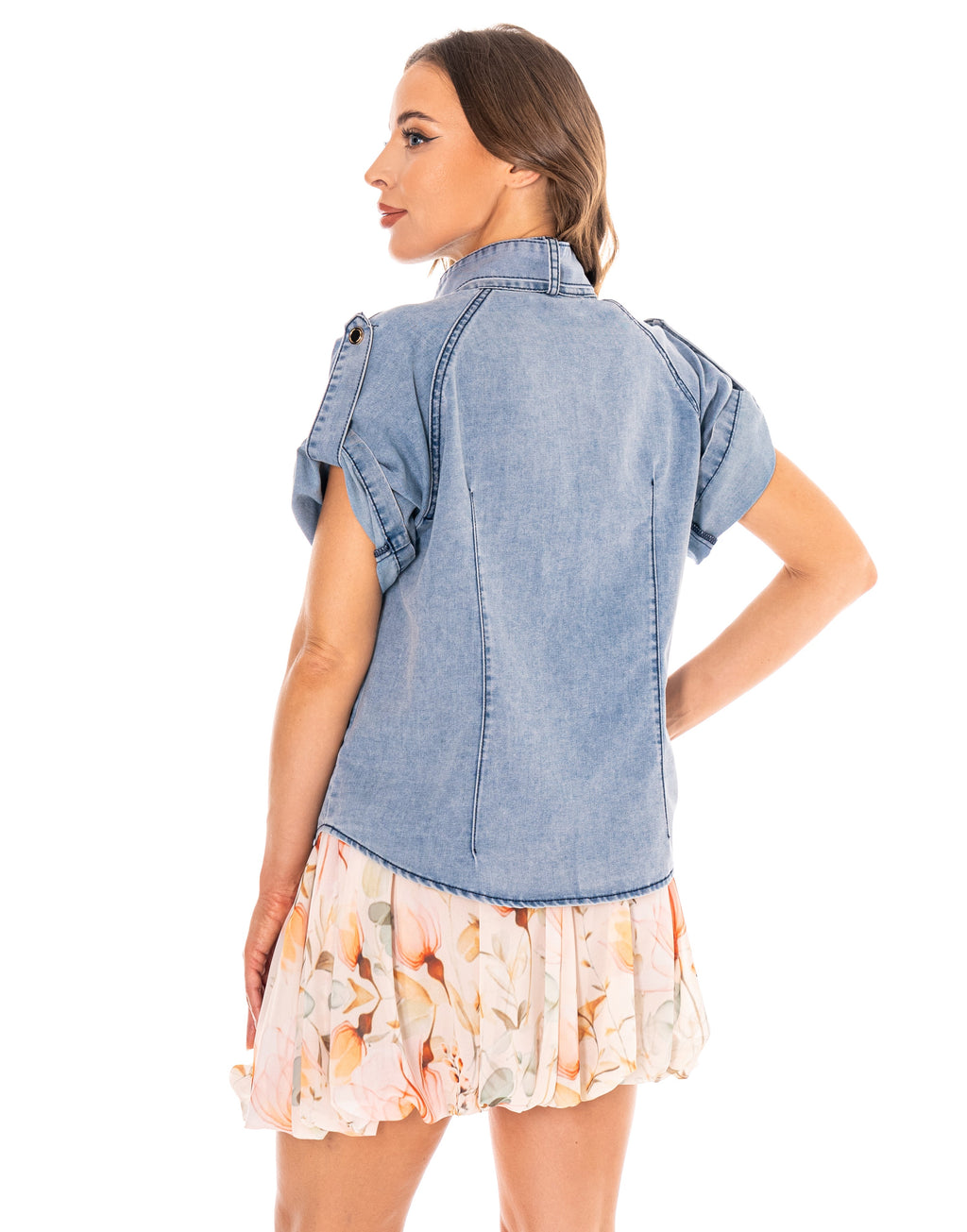 Structured Denim Button-Down Top - Denim