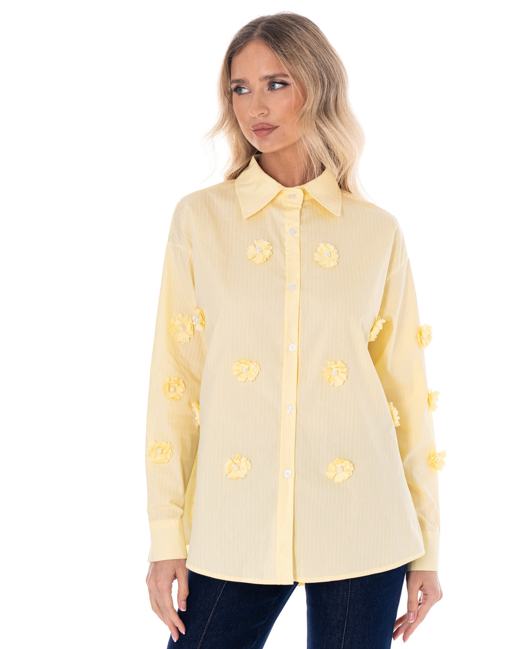 Yellow Embellished Button-Down Shirt - Yellow
