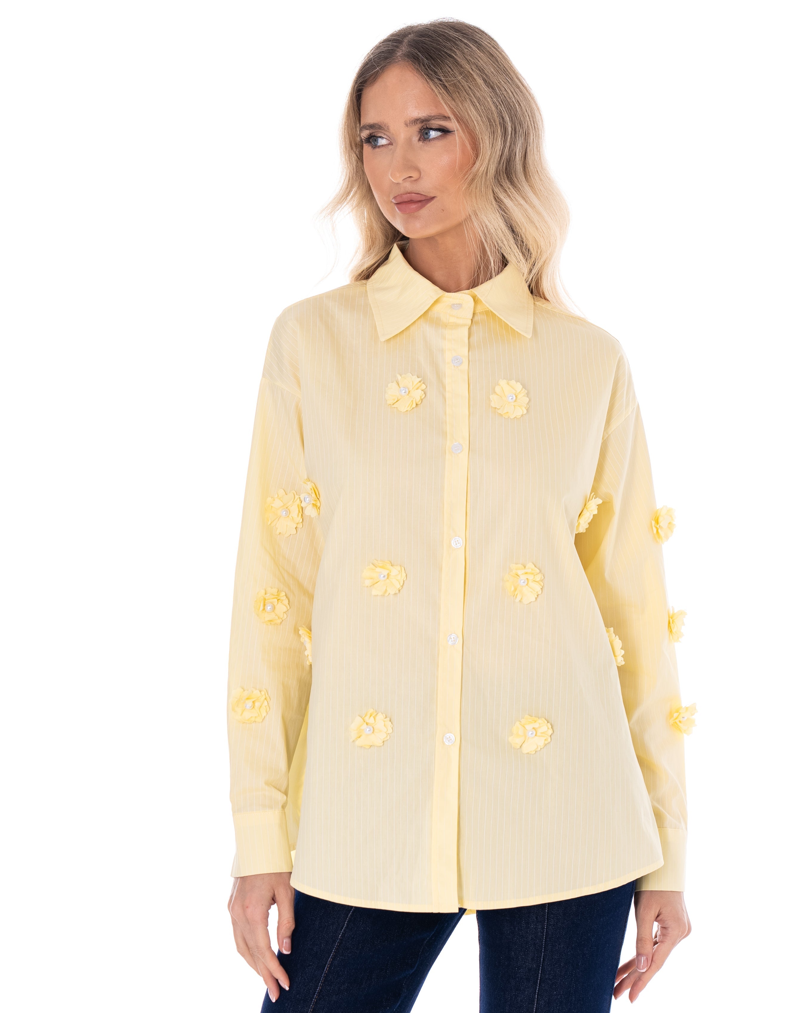 Yellow Embellished Button-Down Shirt - Yellow