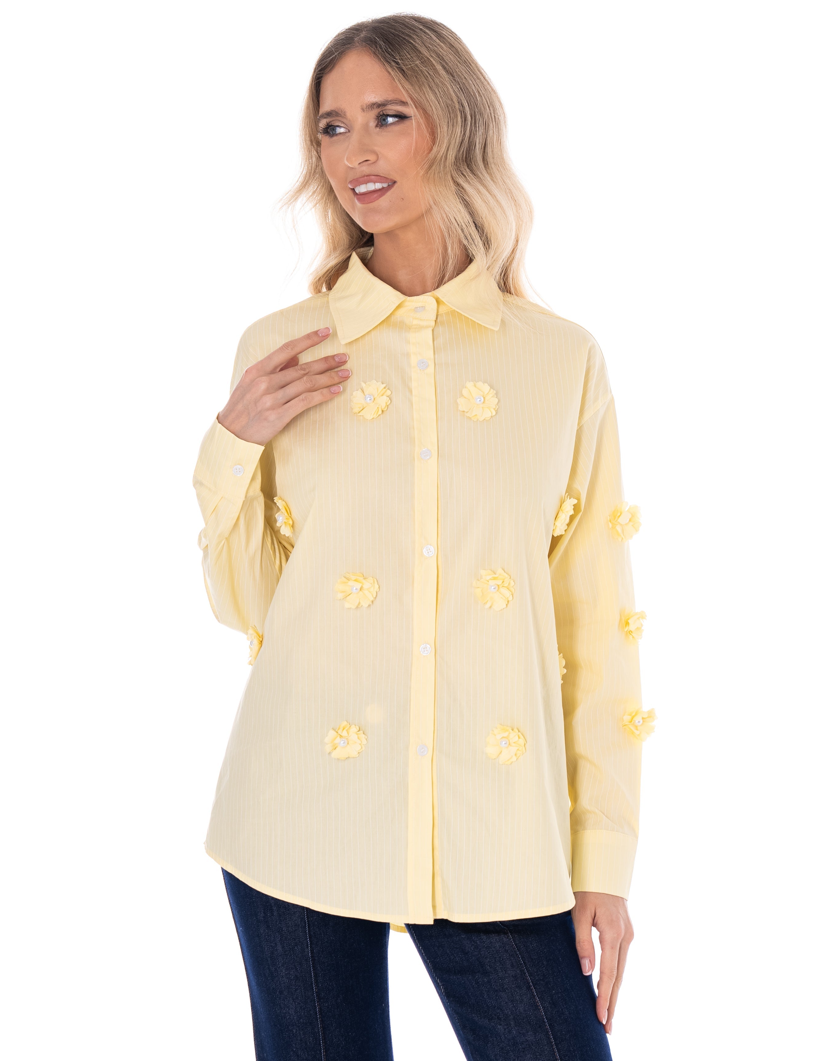 Yellow Embellished Button-Down Shirt - Yellow