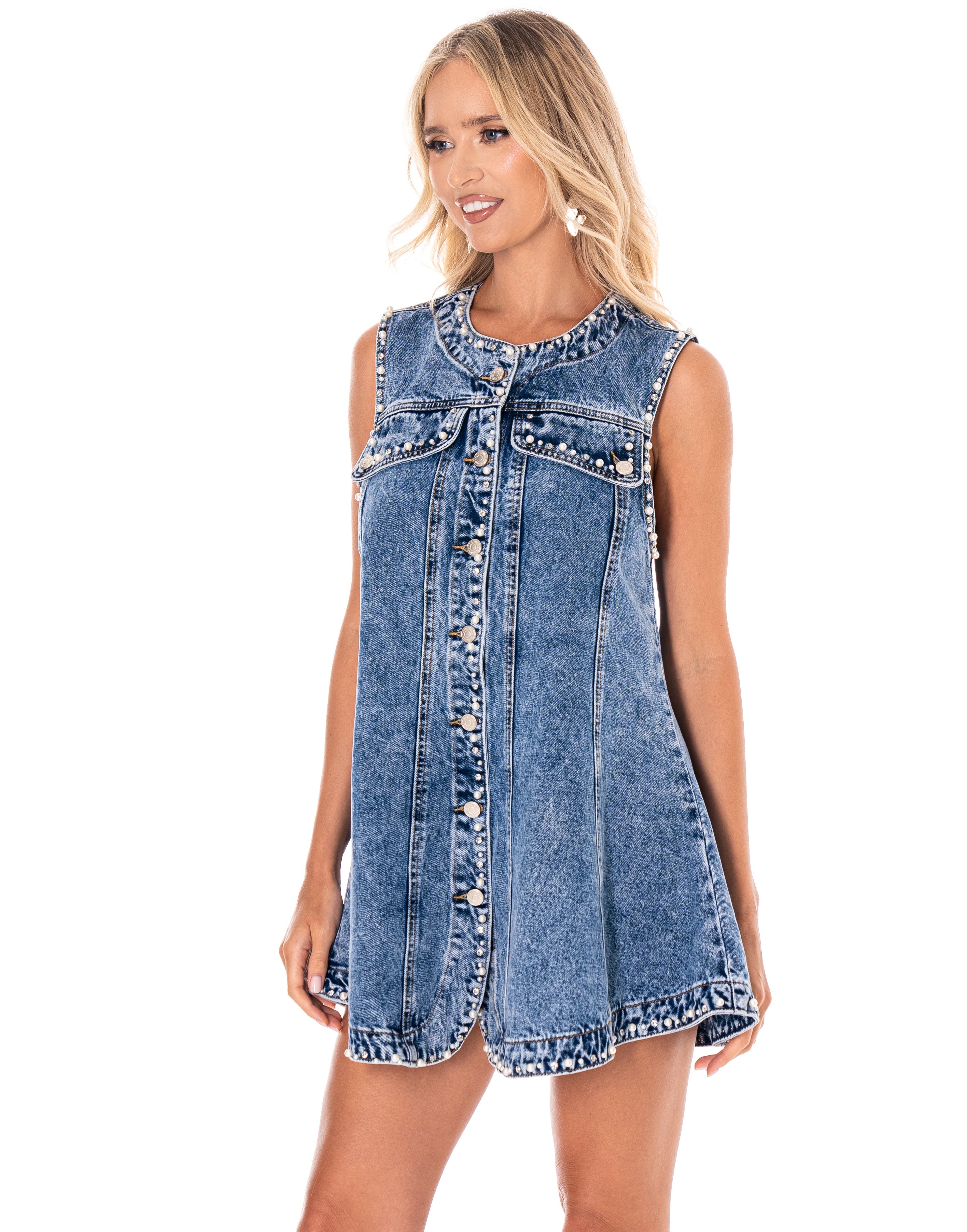 Denim Button-Down Mini Dress - Denim