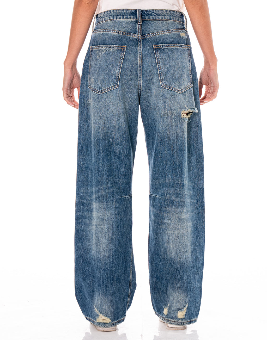 Distressed Wide-Leg Denim Jeans - Denim