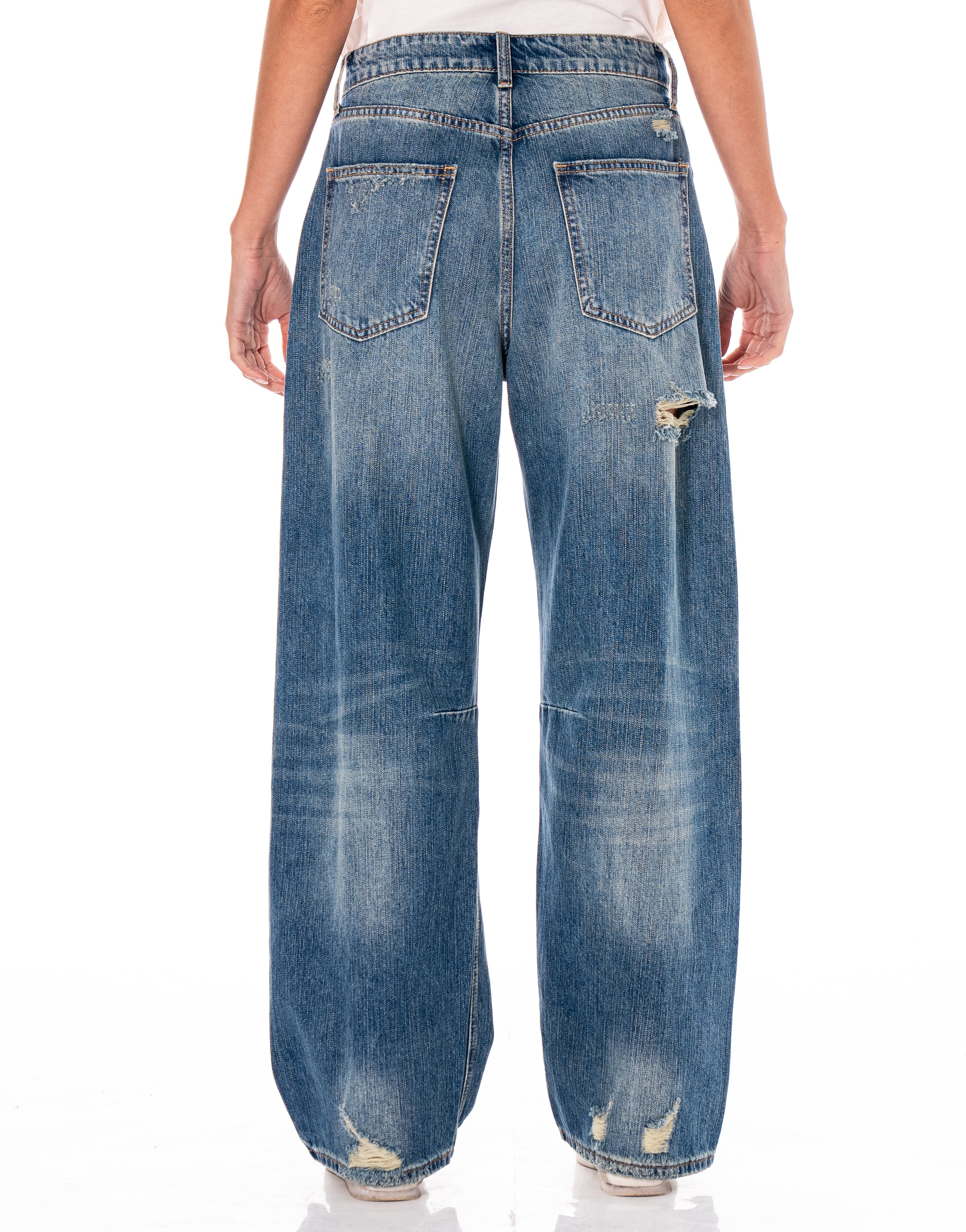 Distressed Wide-Leg Denim Jeans - Denim