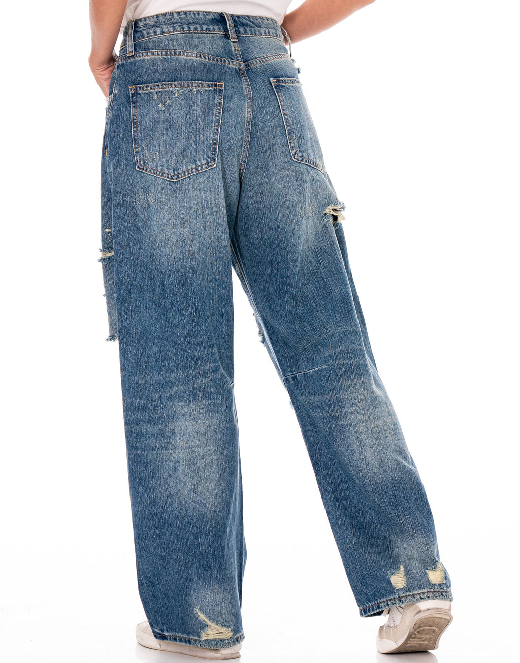 Distressed Wide-Leg Denim Jeans - Denim