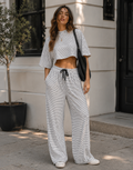 Striped Shirt And Wide-Pant Set - White
