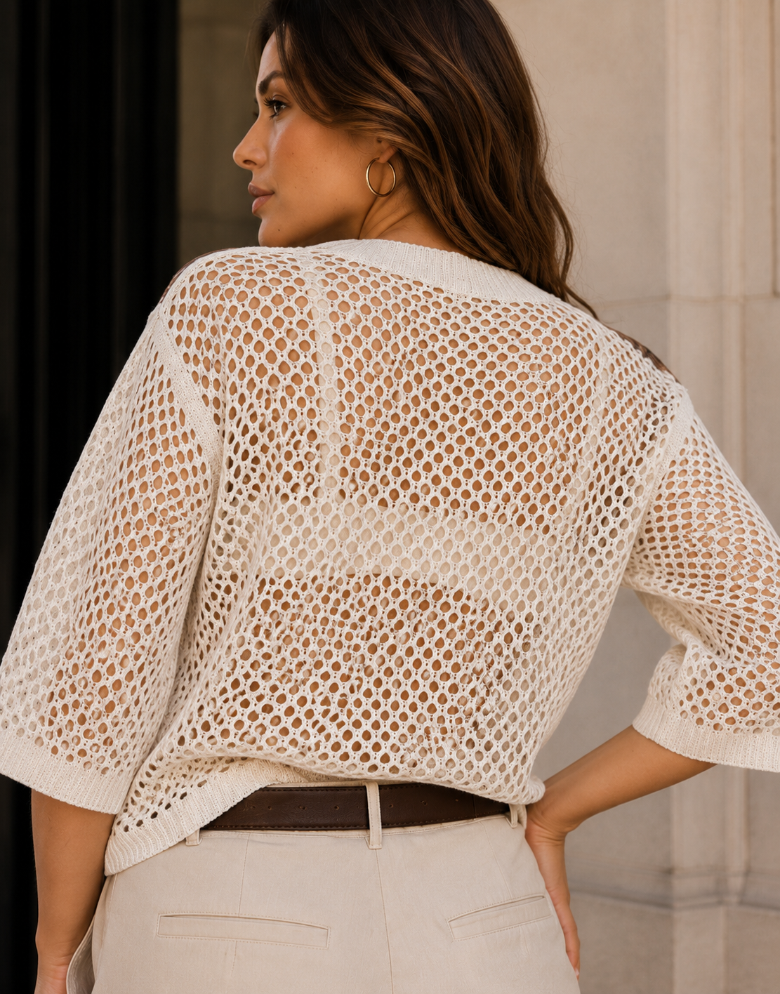 Floral Mesh Tee - Beige