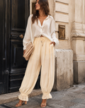 Lace-Panel Wide-Leg Pant - Yellow