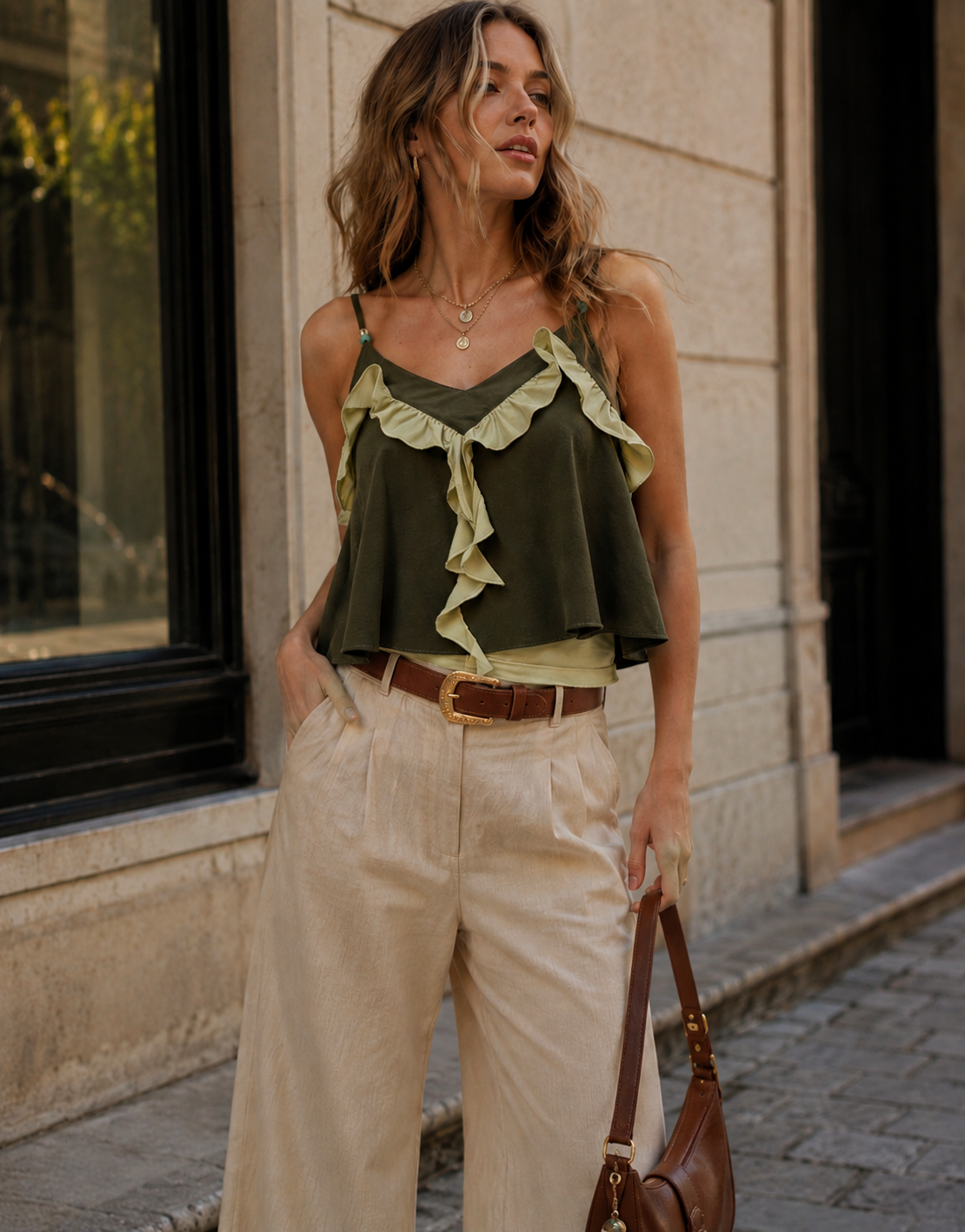 Ruffle Cami Top - Grey