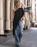 Asymmetric Lace-Trim Tank - Black
