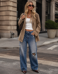 Wide-Leg Distressed Jeans - Denim