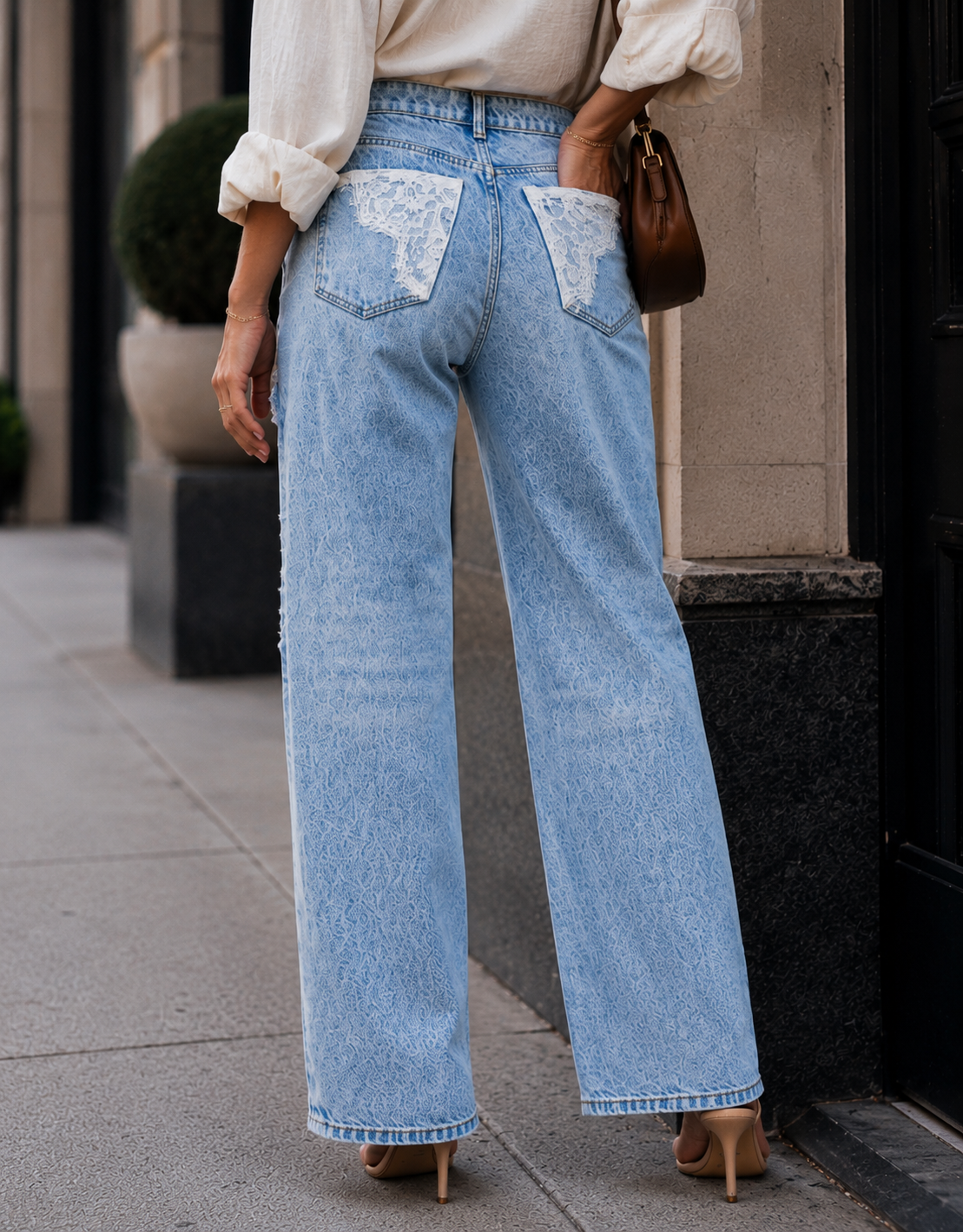 Lace Panel Jeans - Denim
