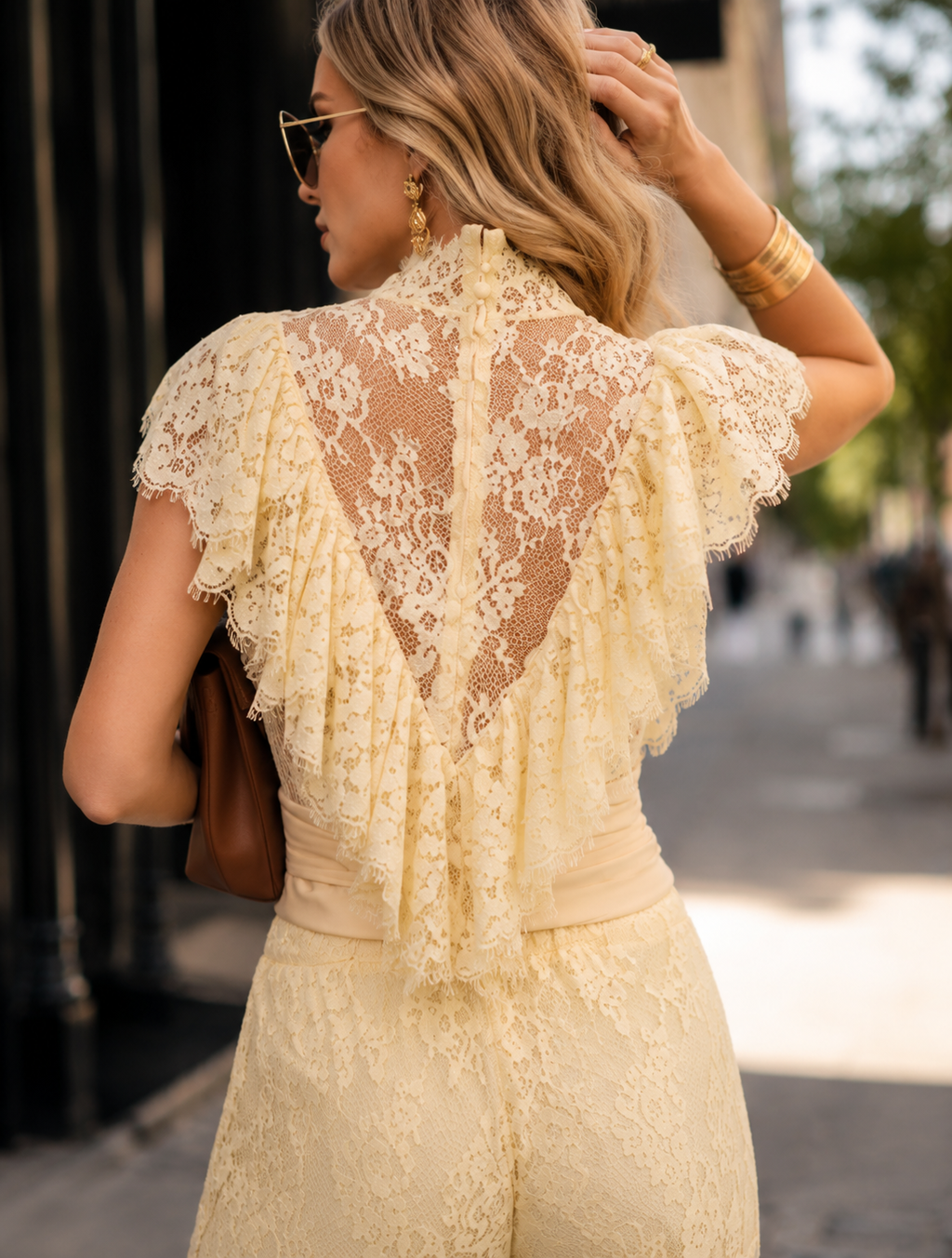 Sheer Lace Matching Set - Yellow