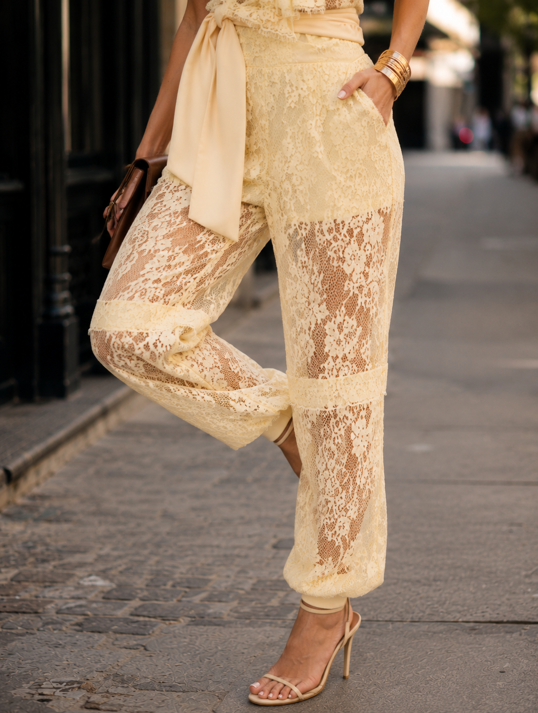 Sheer Lace Matching Set - Yellow